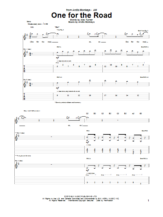 Arctic Monkeys One For The Road sheet music notes and chords arranged for Guitar Tab
