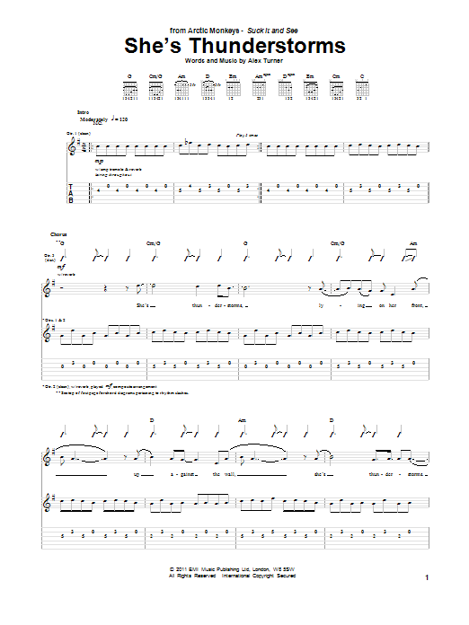 Arctic Monkeys She's Thunderstorms sheet music notes and chords arranged for Guitar Tab