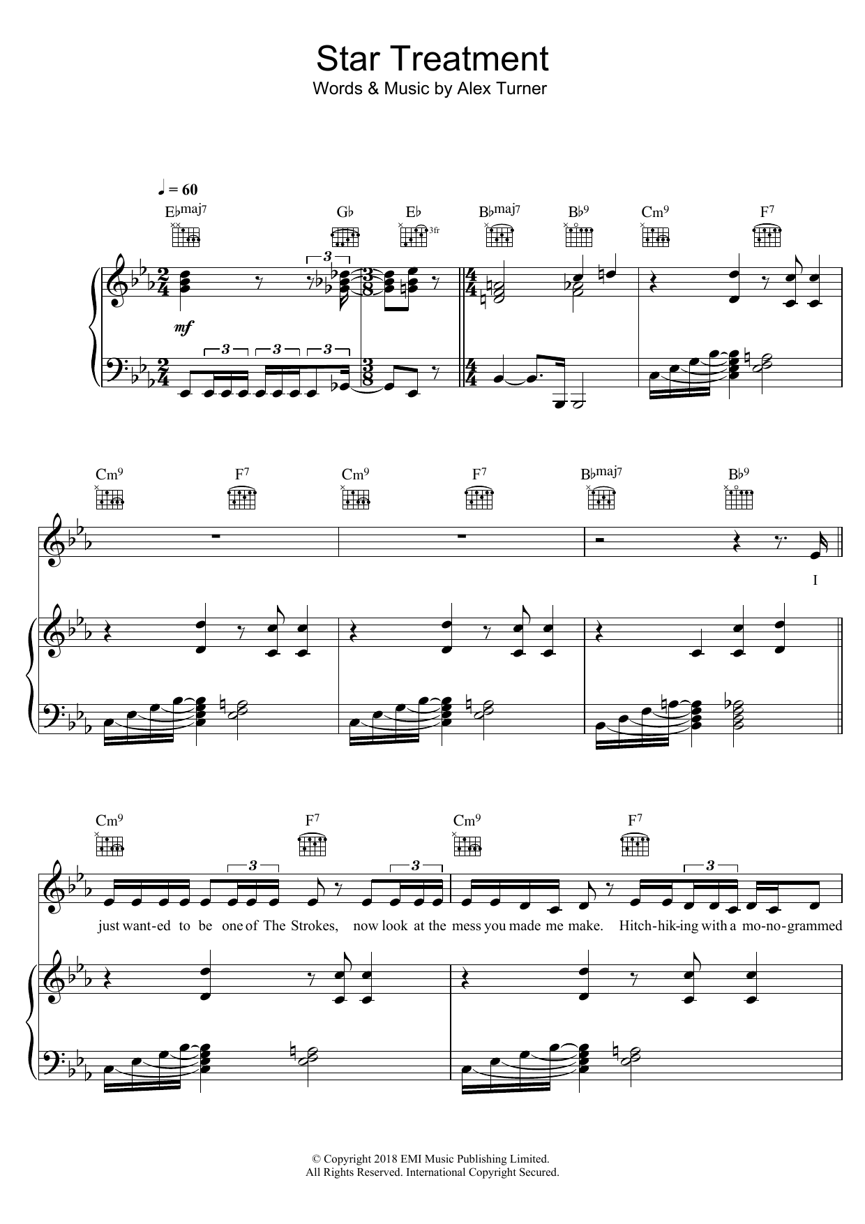 Arctic Monkeys Star Treatment sheet music notes and chords arranged for Piano, Vocal & Guitar Chords