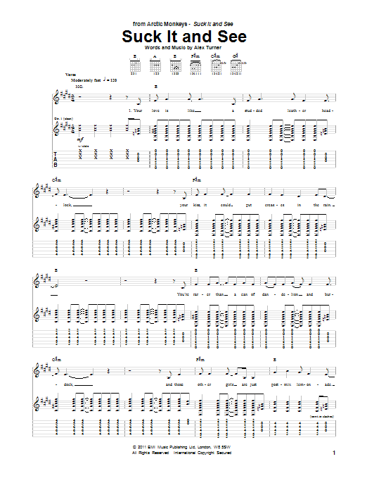 Arctic Monkeys Suck It And See sheet music notes and chords arranged for Guitar Tab