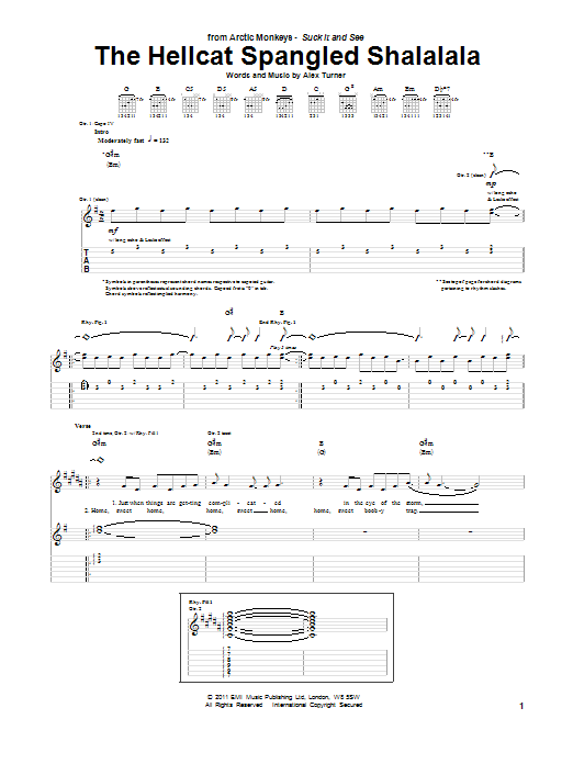 Arctic Monkeys The Hellcat Spangled Shalalala sheet music notes and chords arranged for Guitar Tab