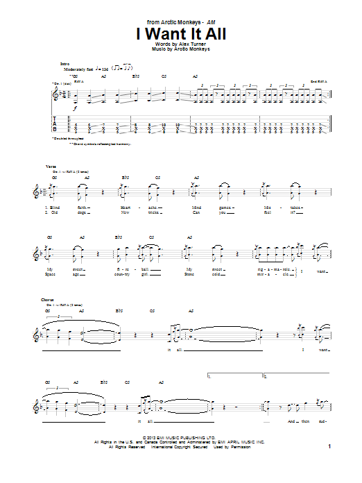 Arctic Monkeys I Want It All sheet music notes and chords arranged for Guitar Tab