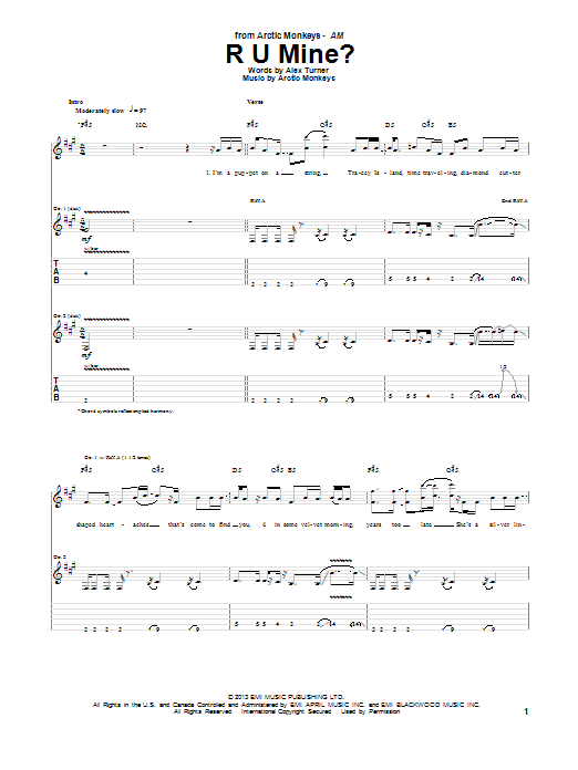 Arctic Monkeys R U Mine? sheet music notes and chords arranged for Guitar Tab