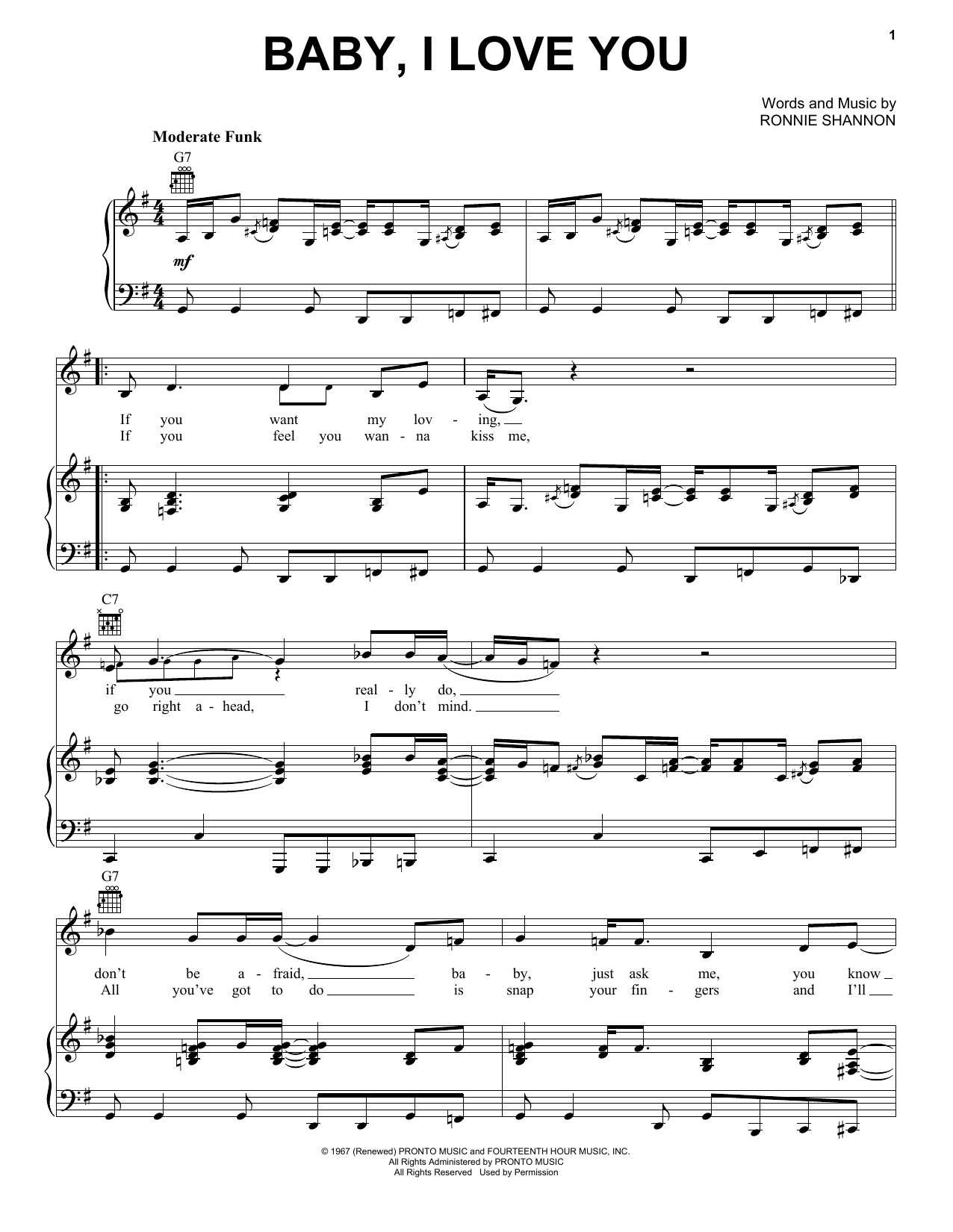 Aretha Franklin Baby, I Love You sheet music notes and chords arranged for Piano, Vocal & Guitar Chords (Right-Hand Melody)