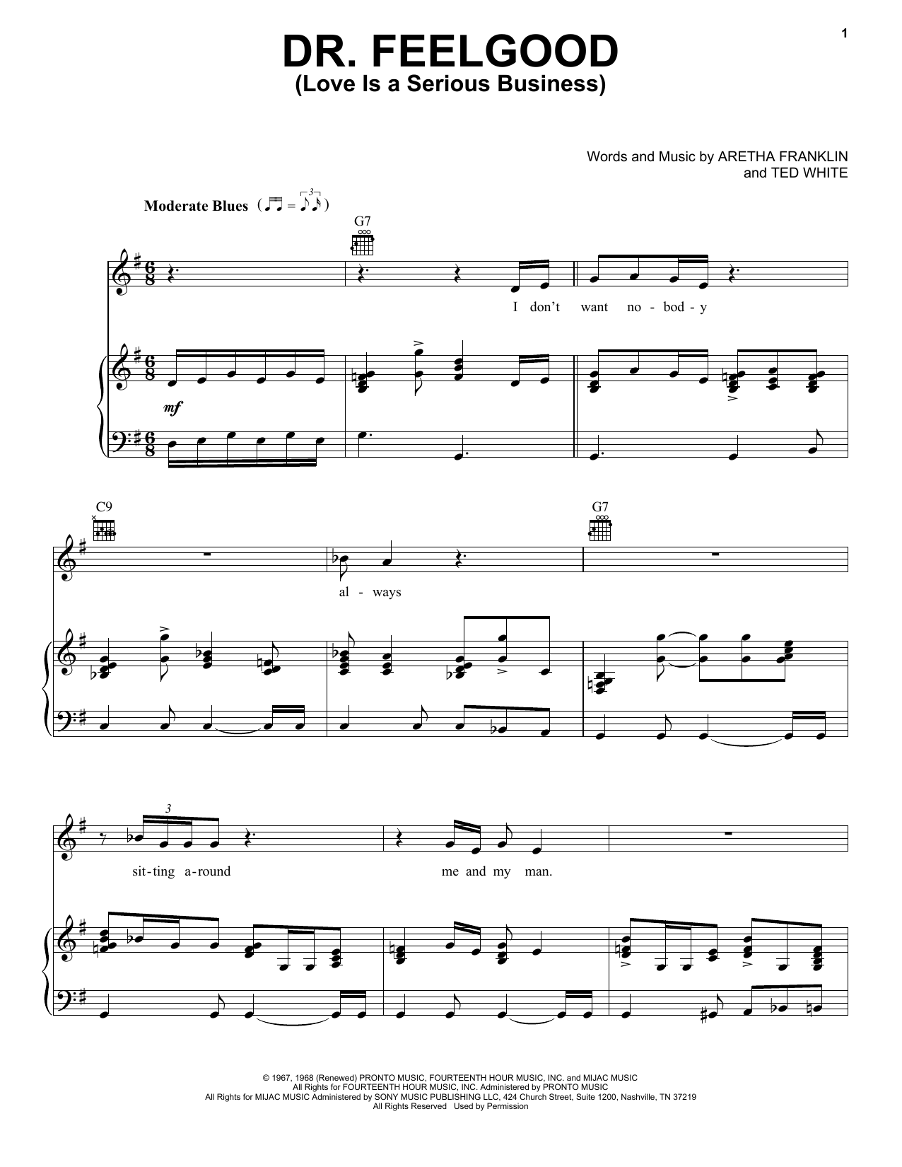 Aretha Franklin Dr. Feelgood (Love Is A Serious Business) sheet music notes and chords arranged for Piano, Vocal & Guitar Chords (Right-Hand Melody)