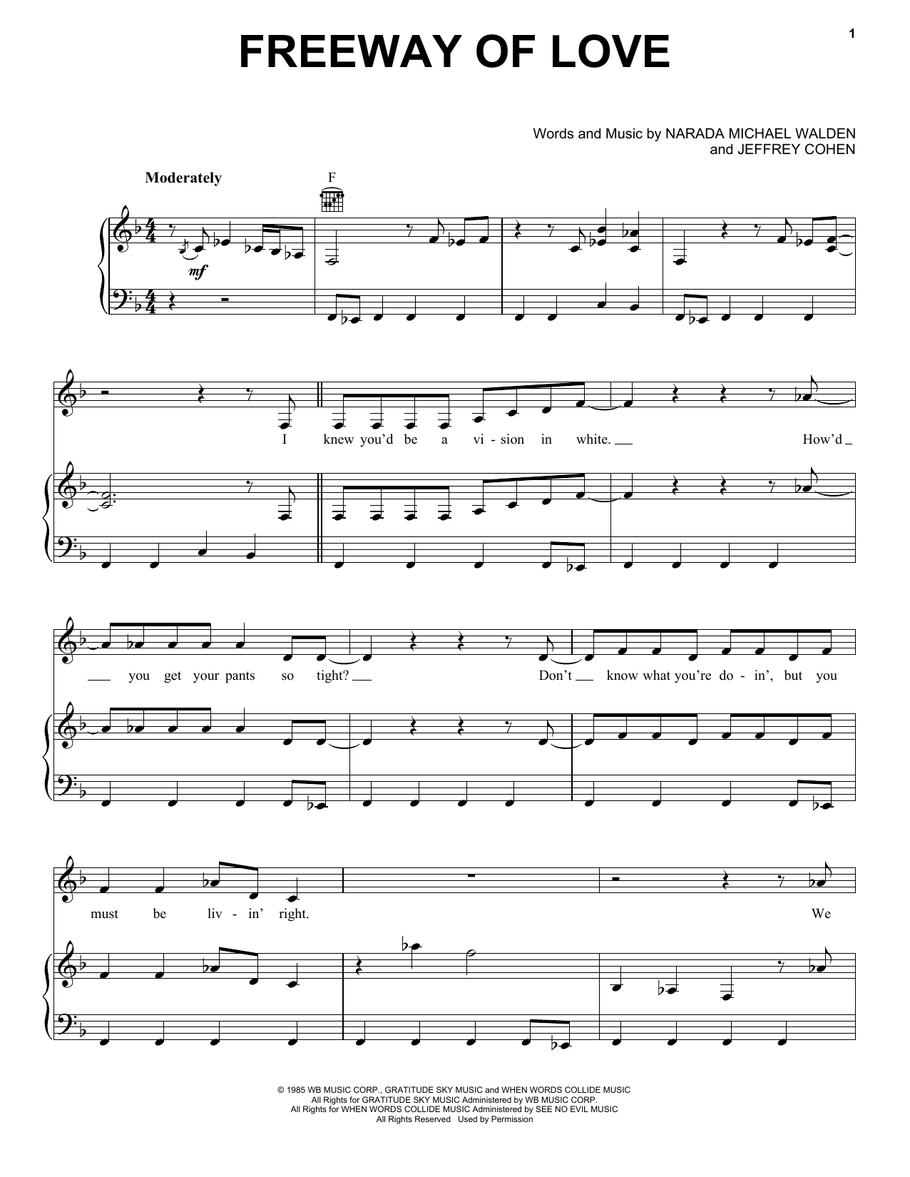 Aretha Franklin Freeway Of Love sheet music notes and chords arranged for Piano, Vocal & Guitar Chords (Right-Hand Melody)