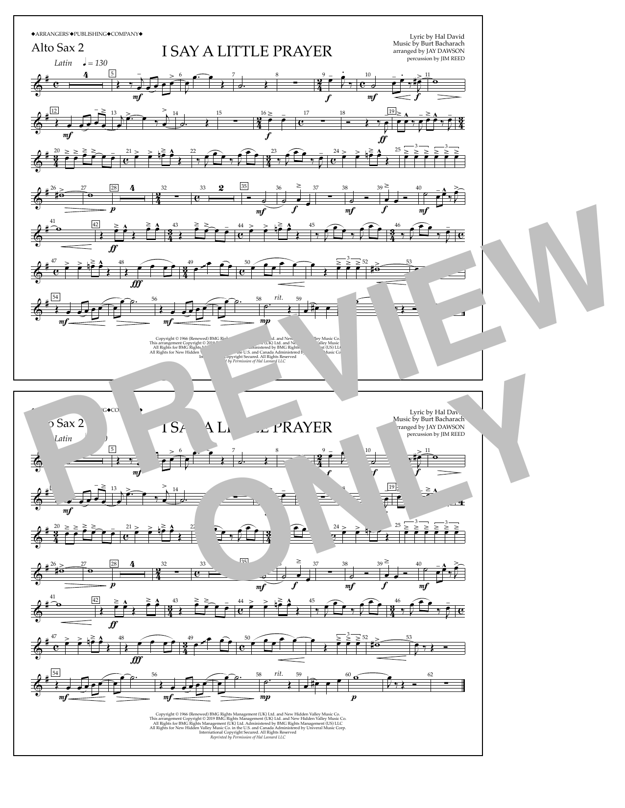 Aretha Franklin I Say a Little Prayer (arr. Jay Dawson) - Alto Sax 2 sheet music notes and chords arranged for Marching Band