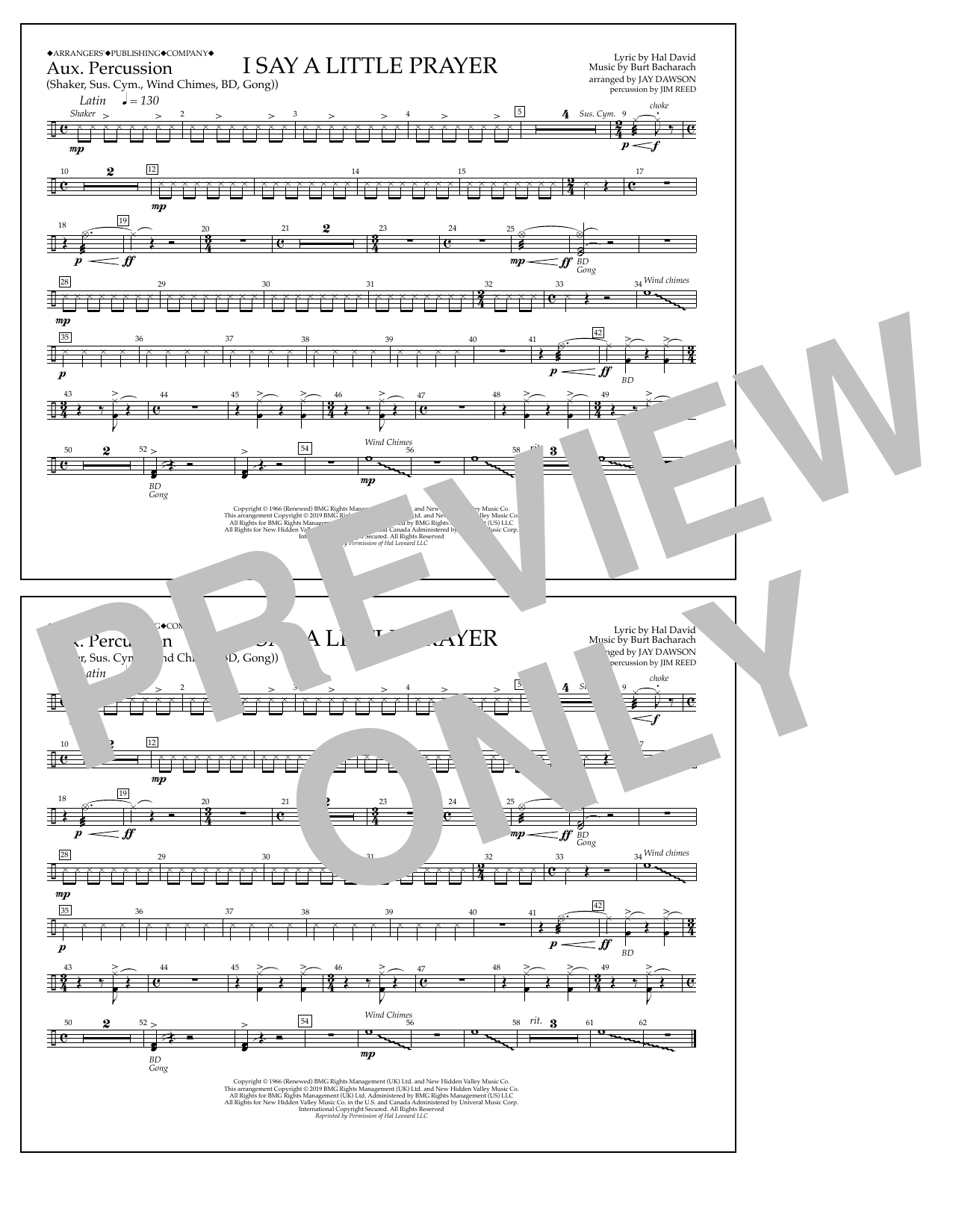 Aretha Franklin I Say a Little Prayer (arr. Jay Dawson) - Aux. Percussion sheet music notes and chords arranged for Marching Band