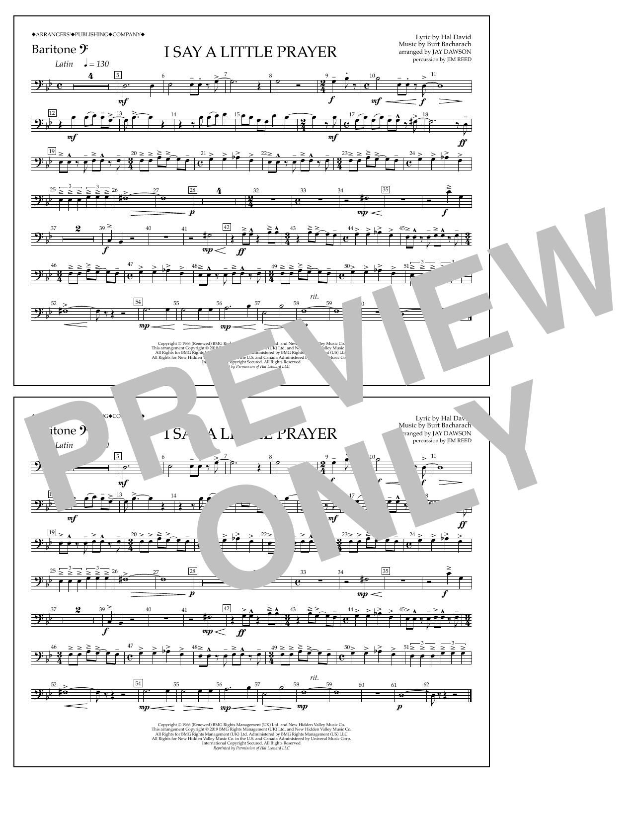 Aretha Franklin I Say a Little Prayer (arr. Jay Dawson) - Baritone B.C. sheet music notes and chords arranged for Marching Band