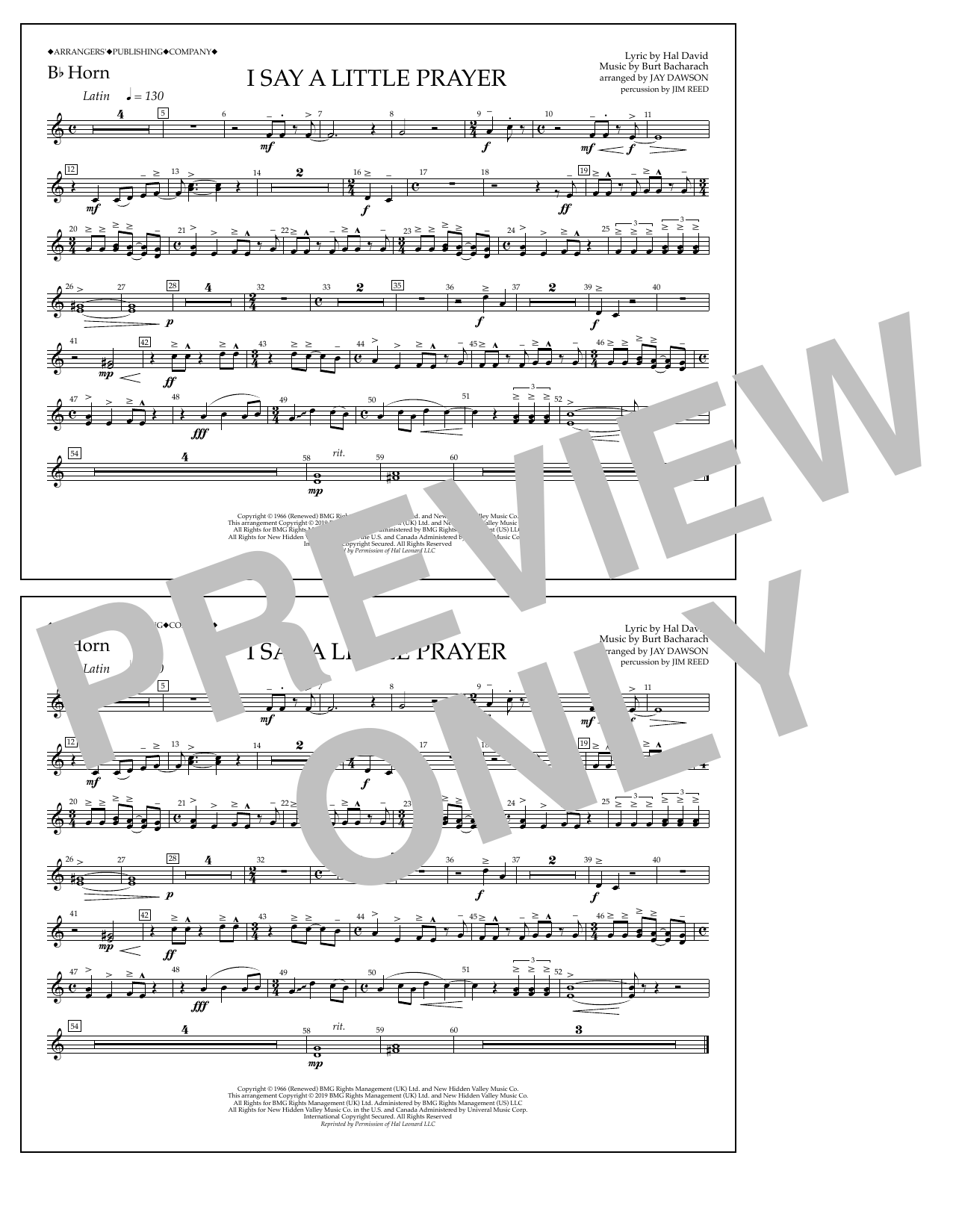 Aretha Franklin I Say a Little Prayer (arr. Jay Dawson) - Bb Horn sheet music notes and chords arranged for Marching Band