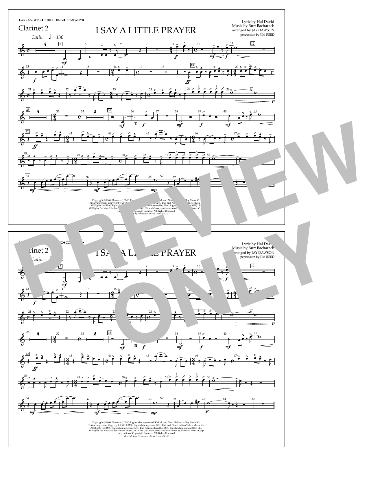 Aretha Franklin I Say a Little Prayer (arr. Jay Dawson) - Clarinet 2 sheet music notes and chords arranged for Marching Band