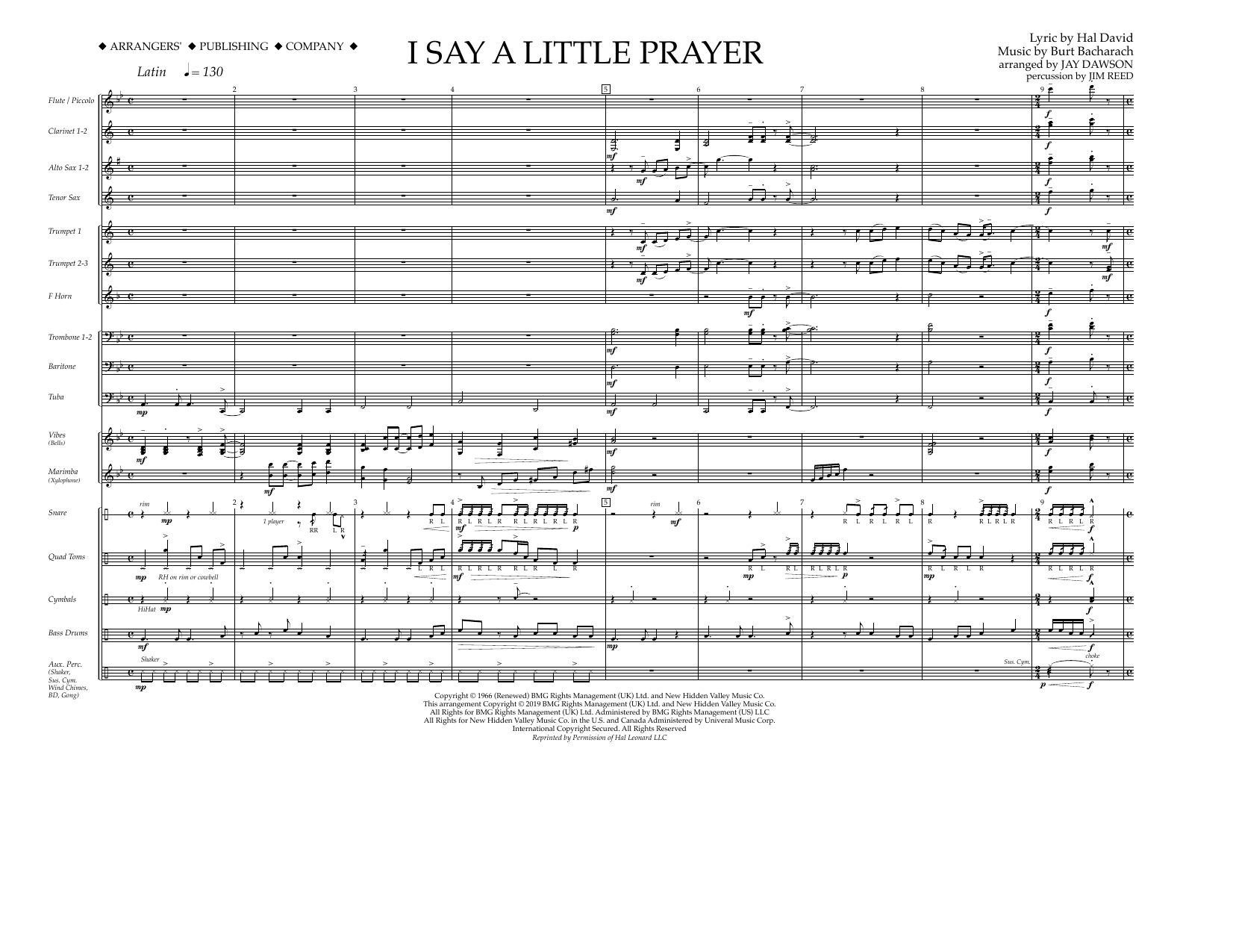 Aretha Franklin I Say a Little Prayer (arr. Jay Dawson) - Conductor sheet music notes and chords arranged for Marching Band