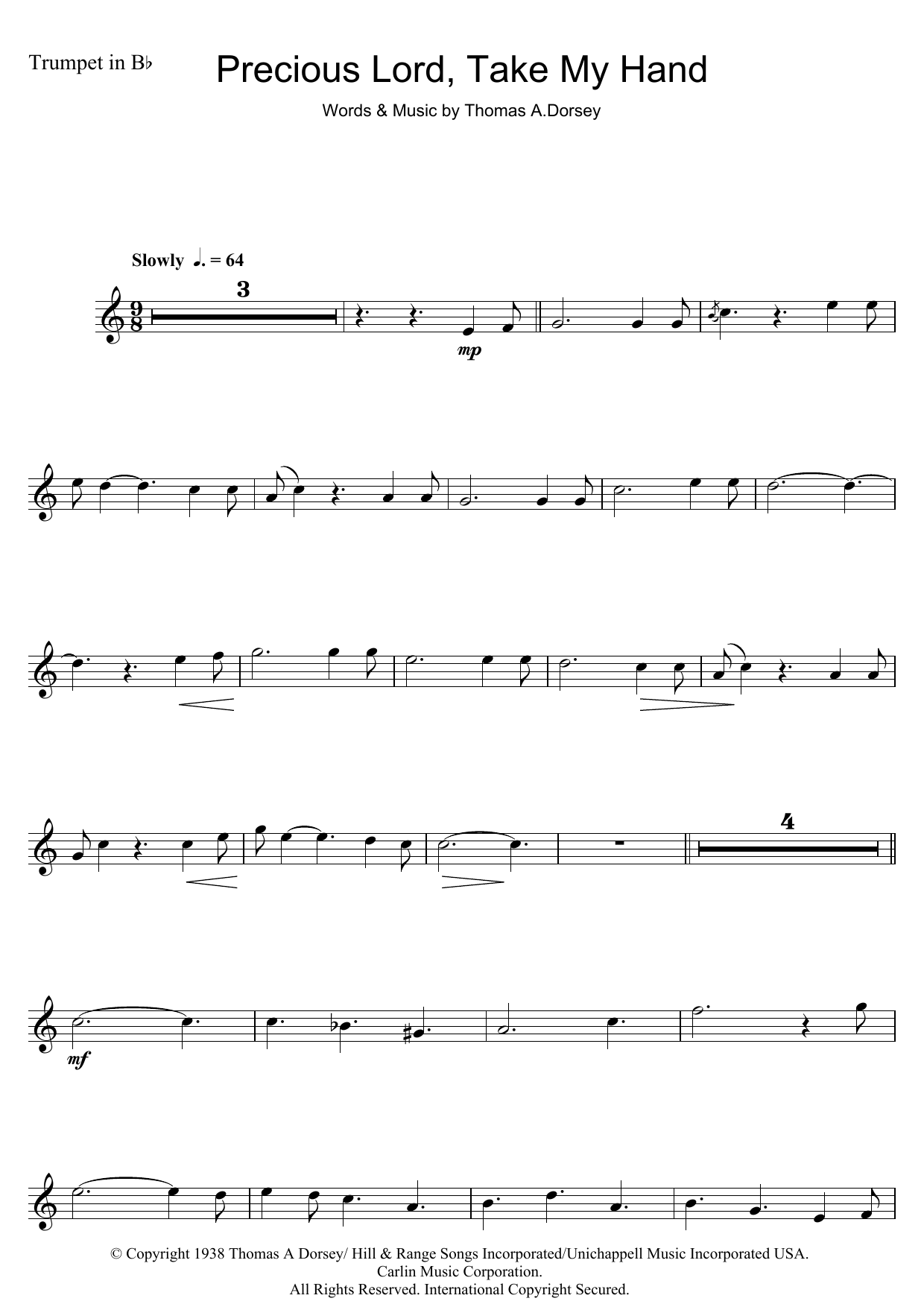 Aretha Franklin Precious Lord, Take My Hand (Take My Hand, Precious Lord) sheet music notes and chords arranged for Pro Vocal