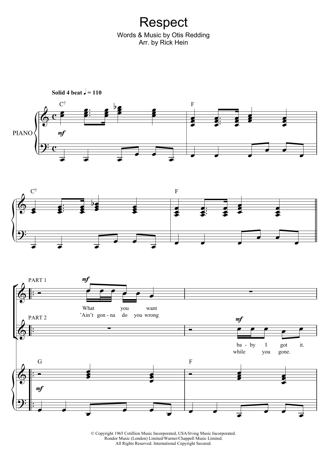 Aretha Franklin Respect (Arr. Rick Hein) sheet music notes and chords arranged for Choir