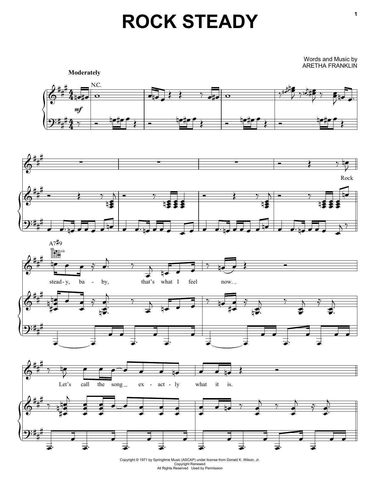 Aretha Franklin Rock Steady sheet music notes and chords arranged for Piano, Vocal & Guitar Chords (Right-Hand Melody)
