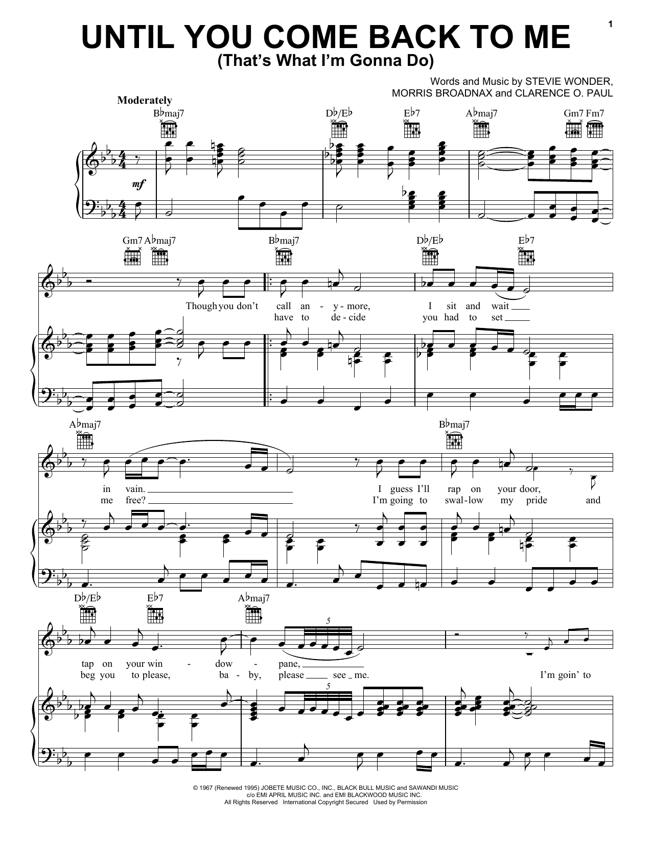 Aretha Franklin Until You Come Back To Me (That's What I'm Gonna Do) sheet music notes and chords arranged for Lead Sheet / Fake Book