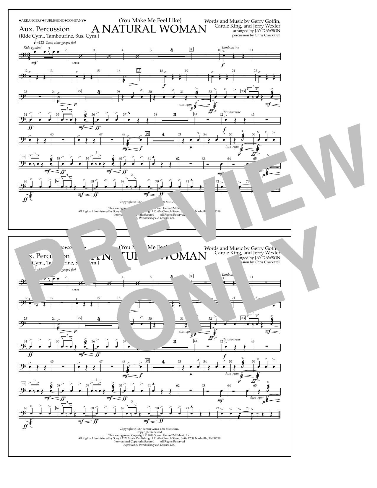 Aretha Franklin (You Make Me Feel Like) A Natural Woman (arr. Jay Dawson) - Aux Percussion sheet music notes and chords arranged for Marching Band