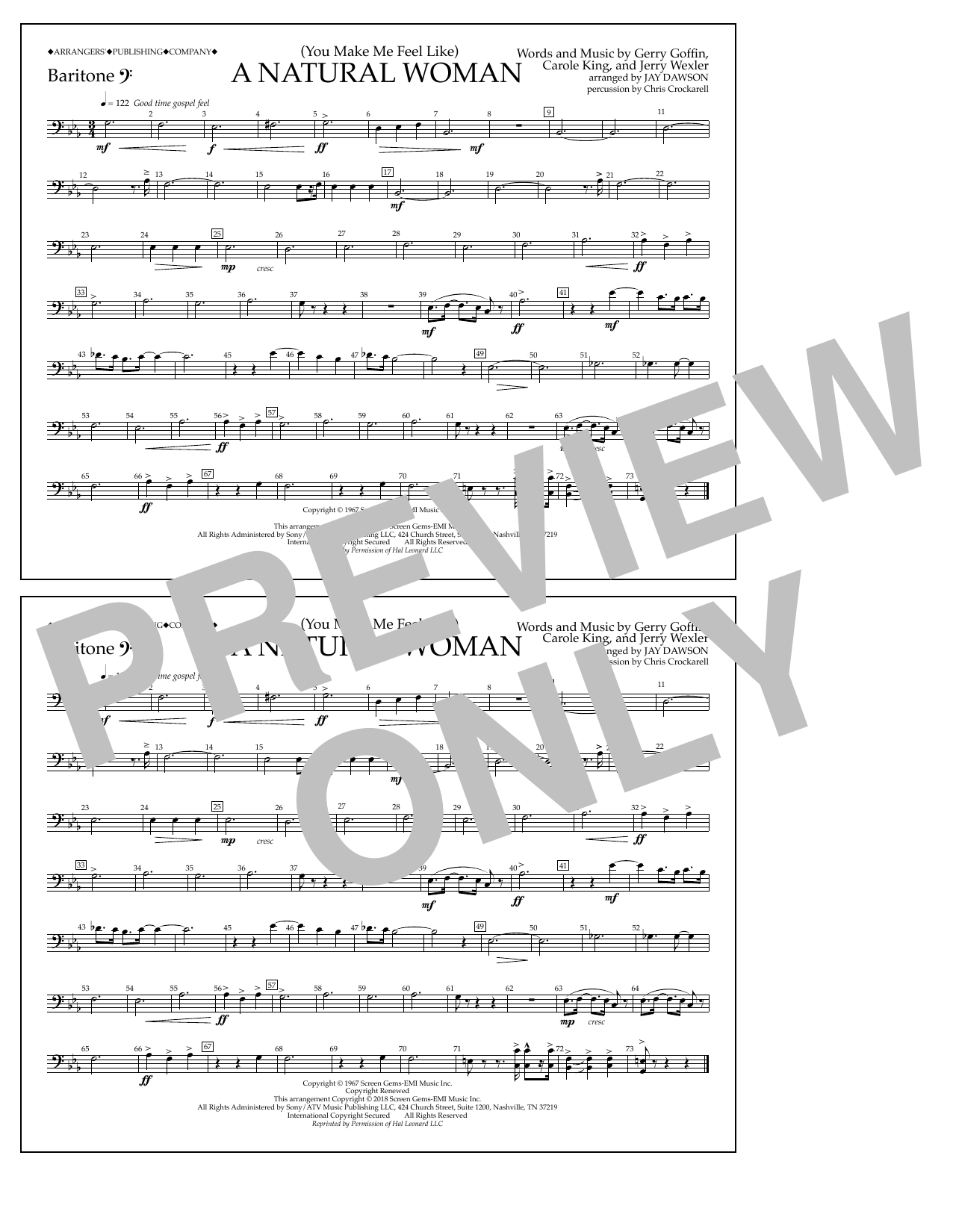 Aretha Franklin (You Make Me Feel Like) A Natural Woman (arr. Jay Dawson) - Baritone B.C. sheet music notes and chords arranged for Marching Band