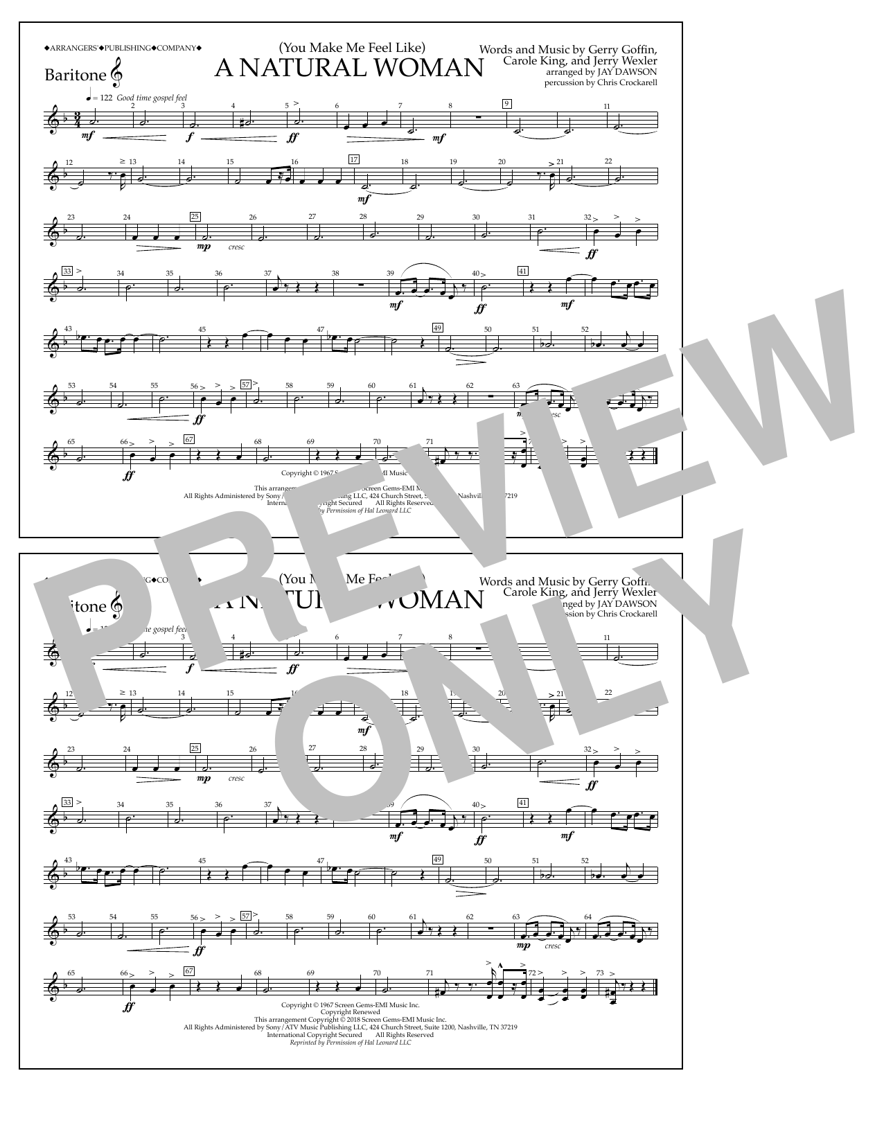 Aretha Franklin (You Make Me Feel Like) A Natural Woman (arr. Jay Dawson) - Baritone T.C. sheet music notes and chords arranged for Marching Band