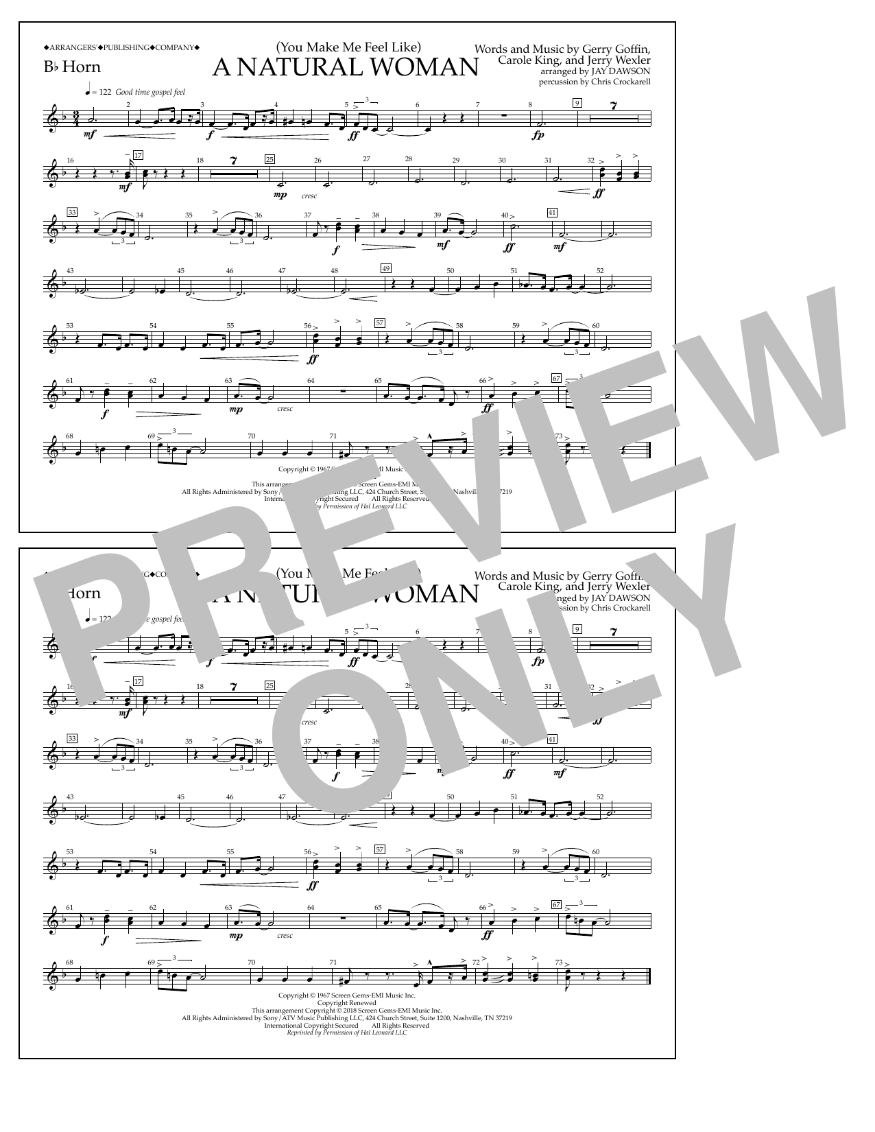 Aretha Franklin (You Make Me Feel Like) A Natural Woman (arr. Jay Dawson) - Bb Horn sheet music notes and chords arranged for Marching Band