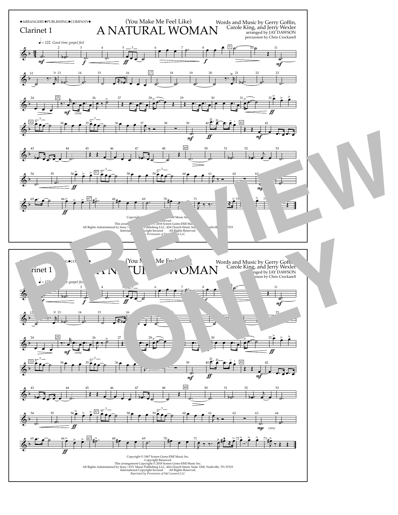 Aretha Franklin (You Make Me Feel Like) A Natural Woman (arr. Jay Dawson) - Clarinet 1 sheet music notes and chords arranged for Marching Band
