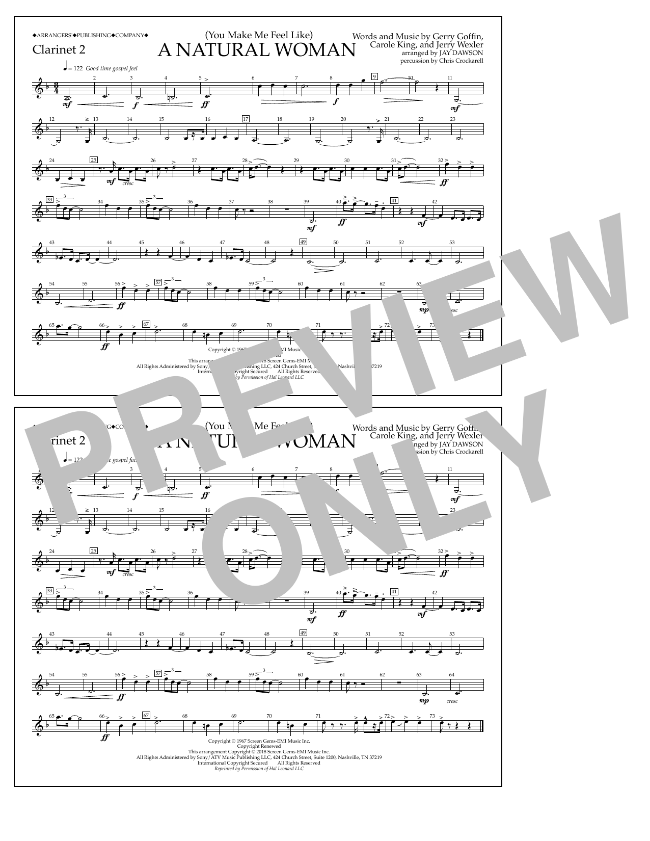 Aretha Franklin (You Make Me Feel Like) A Natural Woman (arr. Jay Dawson) - Clarinet 2 sheet music notes and chords arranged for Marching Band