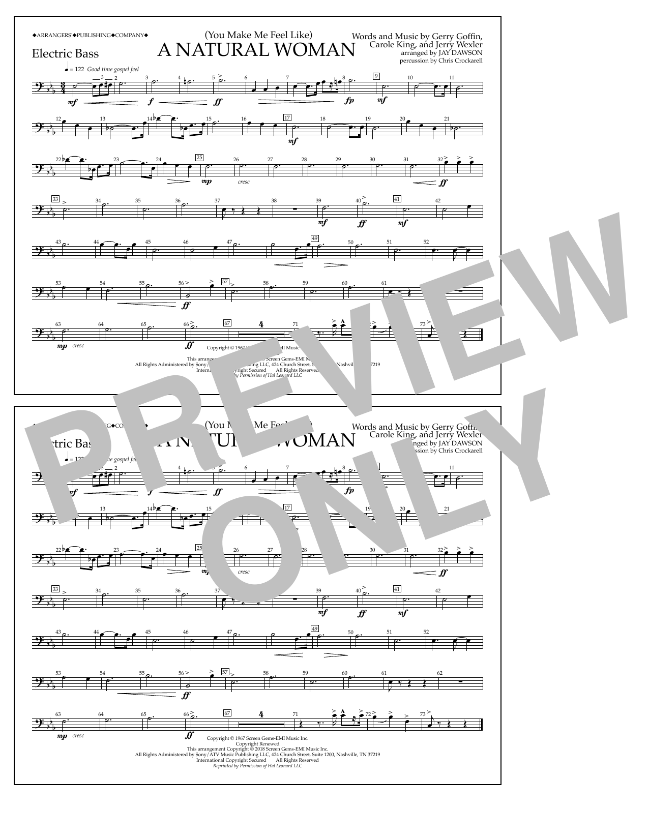 Aretha Franklin (You Make Me Feel Like) A Natural Woman (arr. Jay Dawson) - Electric Bass sheet music notes and chords arranged for Marching Band