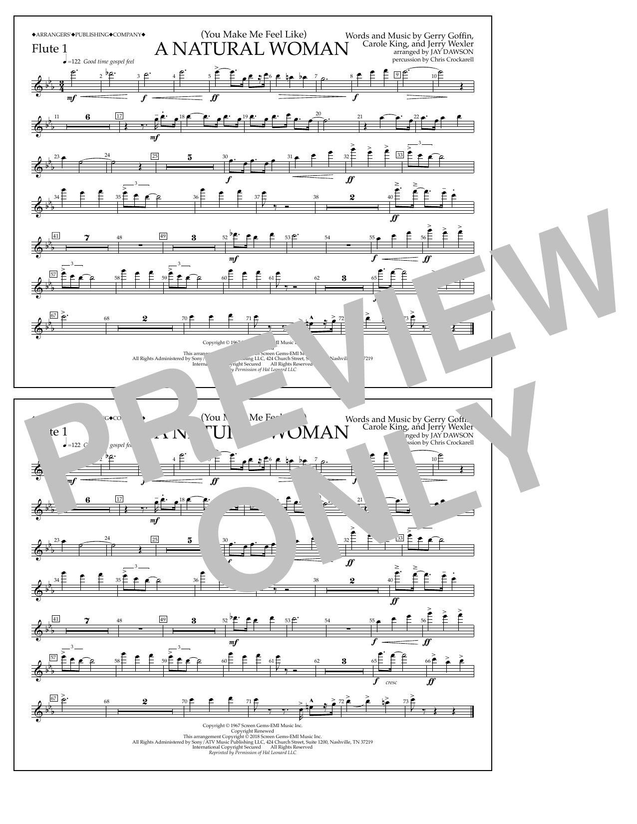 Aretha Franklin (You Make Me Feel Like) A Natural Woman (arr. Jay Dawson) - Flute 1 sheet music notes and chords arranged for Marching Band