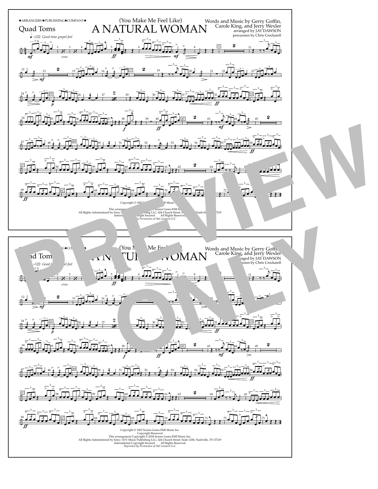 Aretha Franklin (You Make Me Feel Like) A Natural Woman (arr. Jay Dawson) - Quad Toms sheet music notes and chords arranged for Marching Band