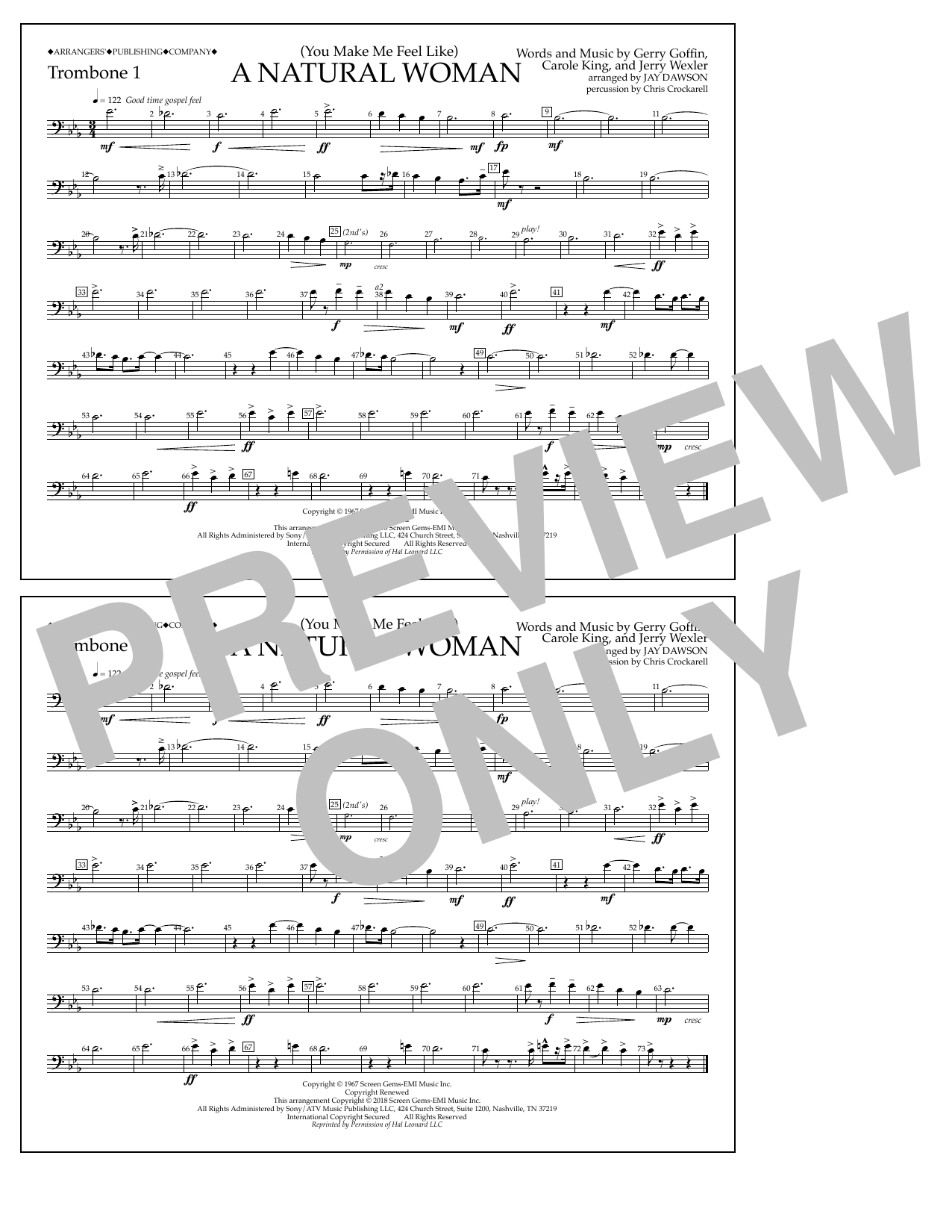 Aretha Franklin (You Make Me Feel Like) A Natural Woman (arr. Jay Dawson) - Trombone 1 sheet music notes and chords arranged for Marching Band