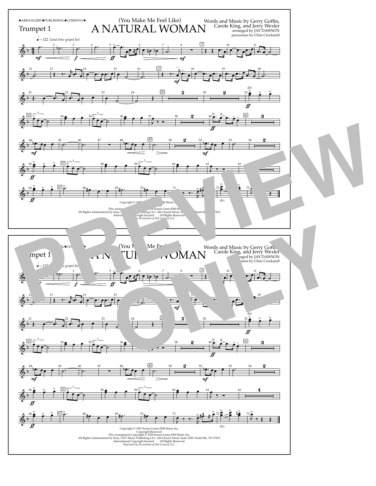 Aretha Franklin (You Make Me Feel Like) A Natural Woman (arr. Jay Dawson) - Trumpet 1 sheet music notes and chords arranged for Marching Band