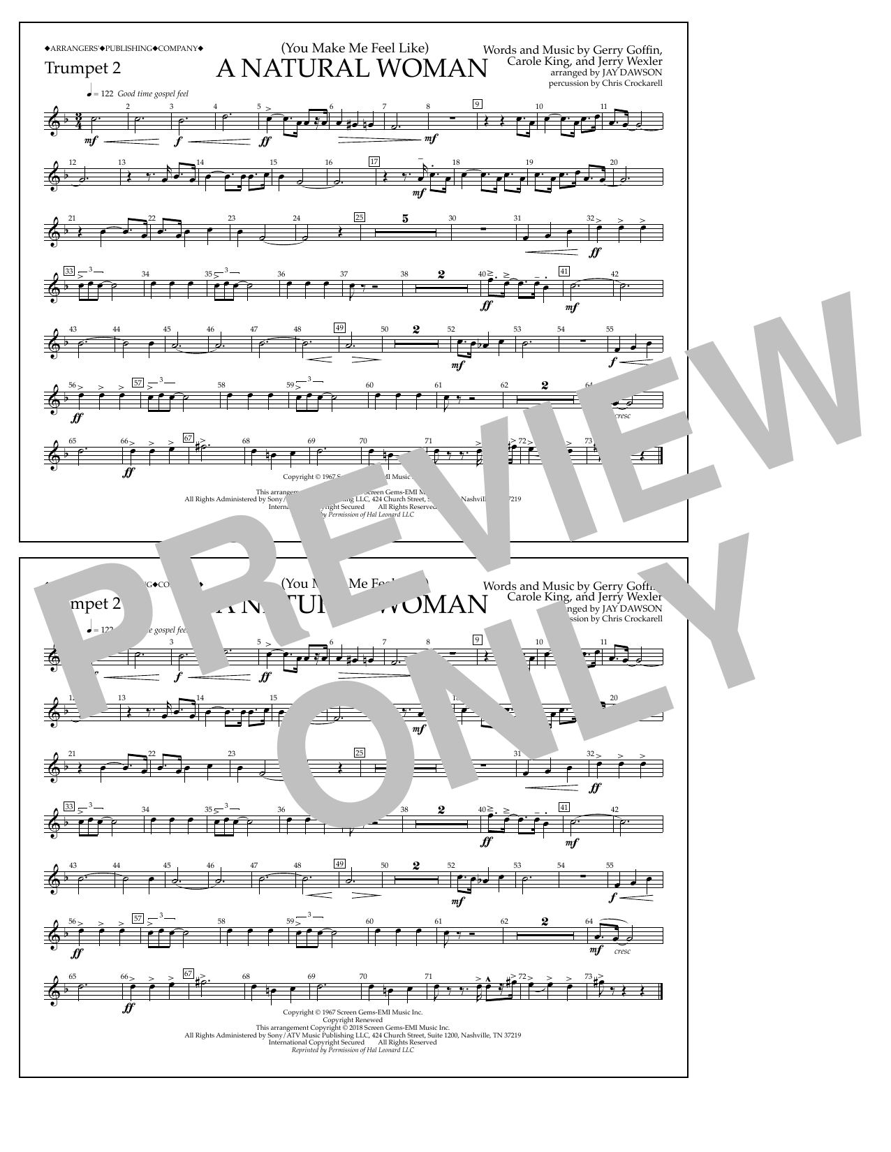 Aretha Franklin (You Make Me Feel Like) A Natural Woman (arr. Jay Dawson) - Trumpet 2 sheet music notes and chords arranged for Marching Band