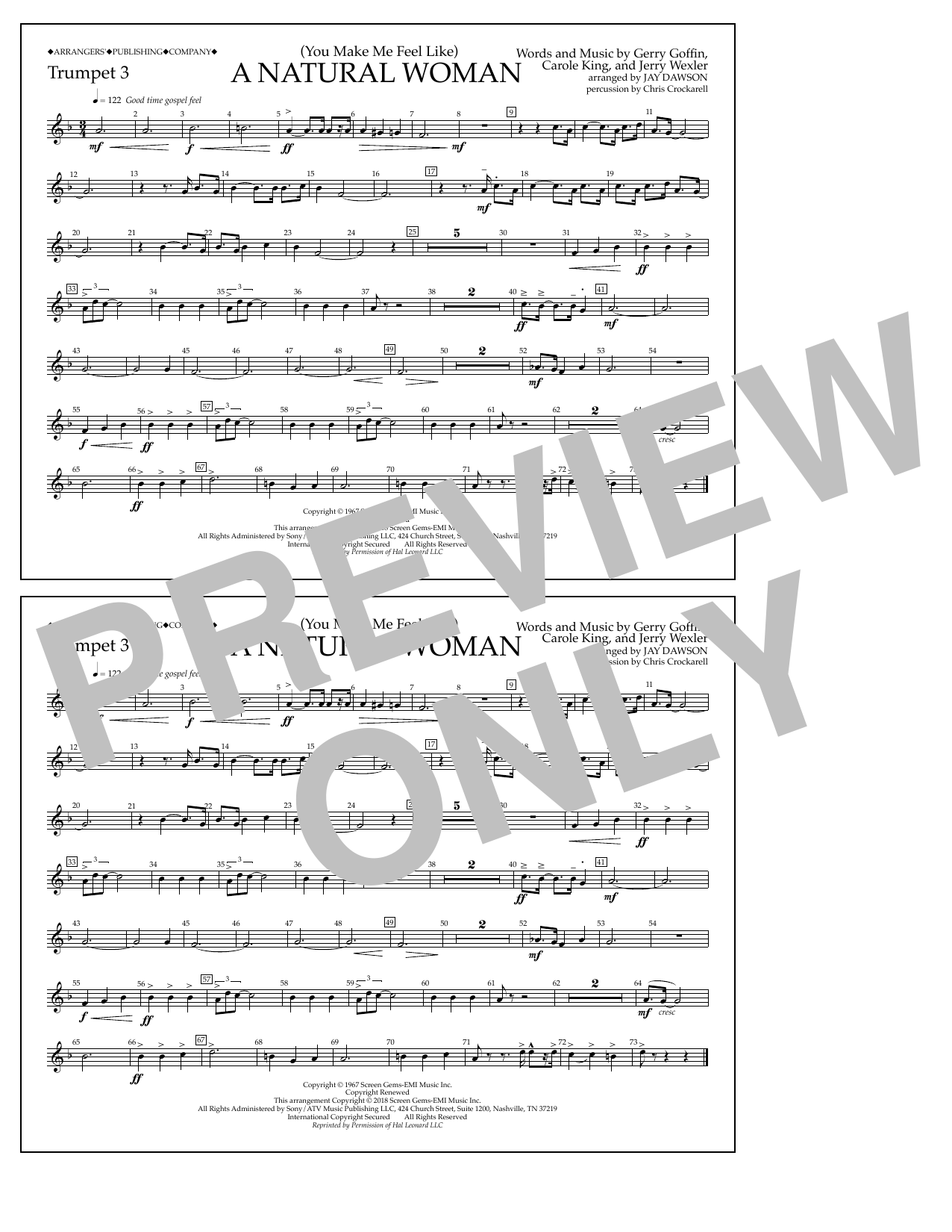 Aretha Franklin (You Make Me Feel Like) A Natural Woman (arr. Jay Dawson) - Trumpet 3 sheet music notes and chords arranged for Marching Band