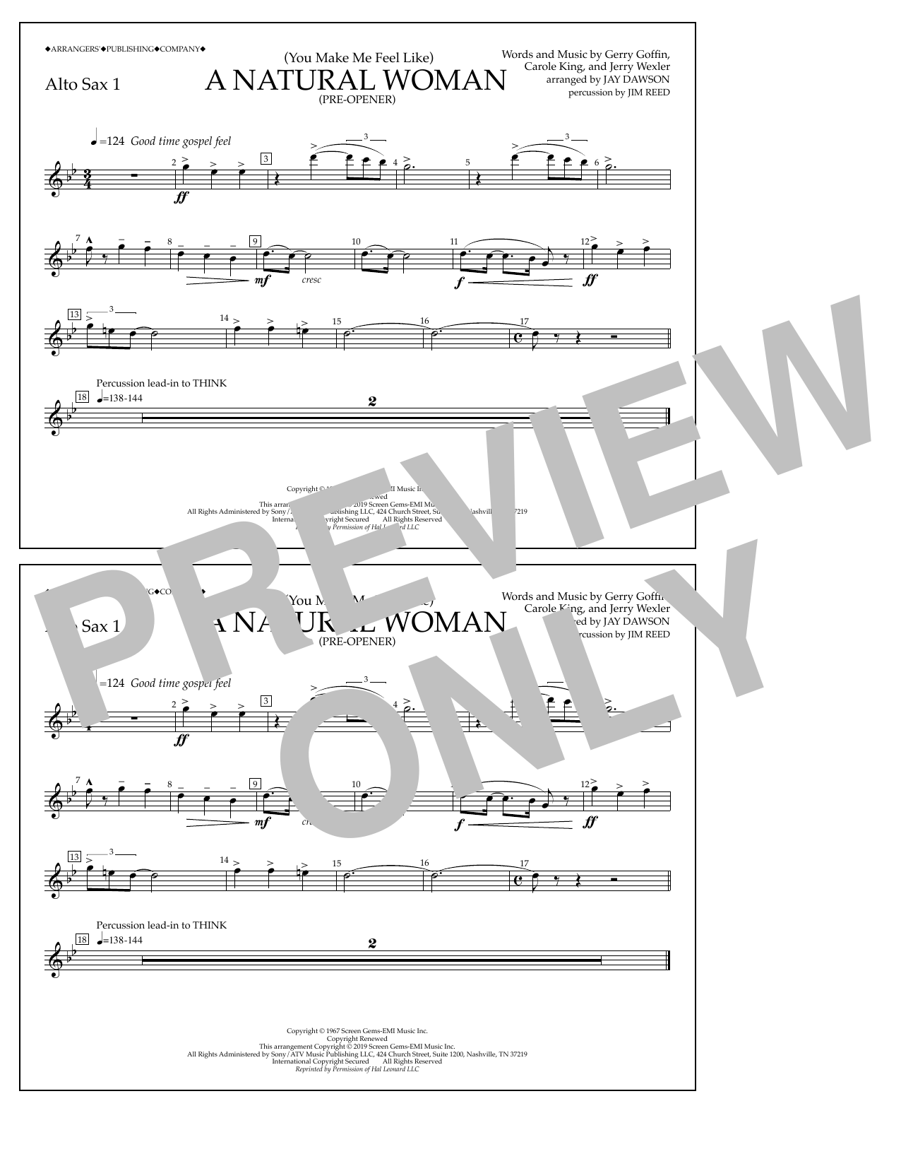 Aretha Franklin (You Make Me Feel Like) A Natural Woman (Pre-Opener) (arr. Jay Dawson) - Alto Sax 1 sheet music notes and chords arranged for Marching Band
