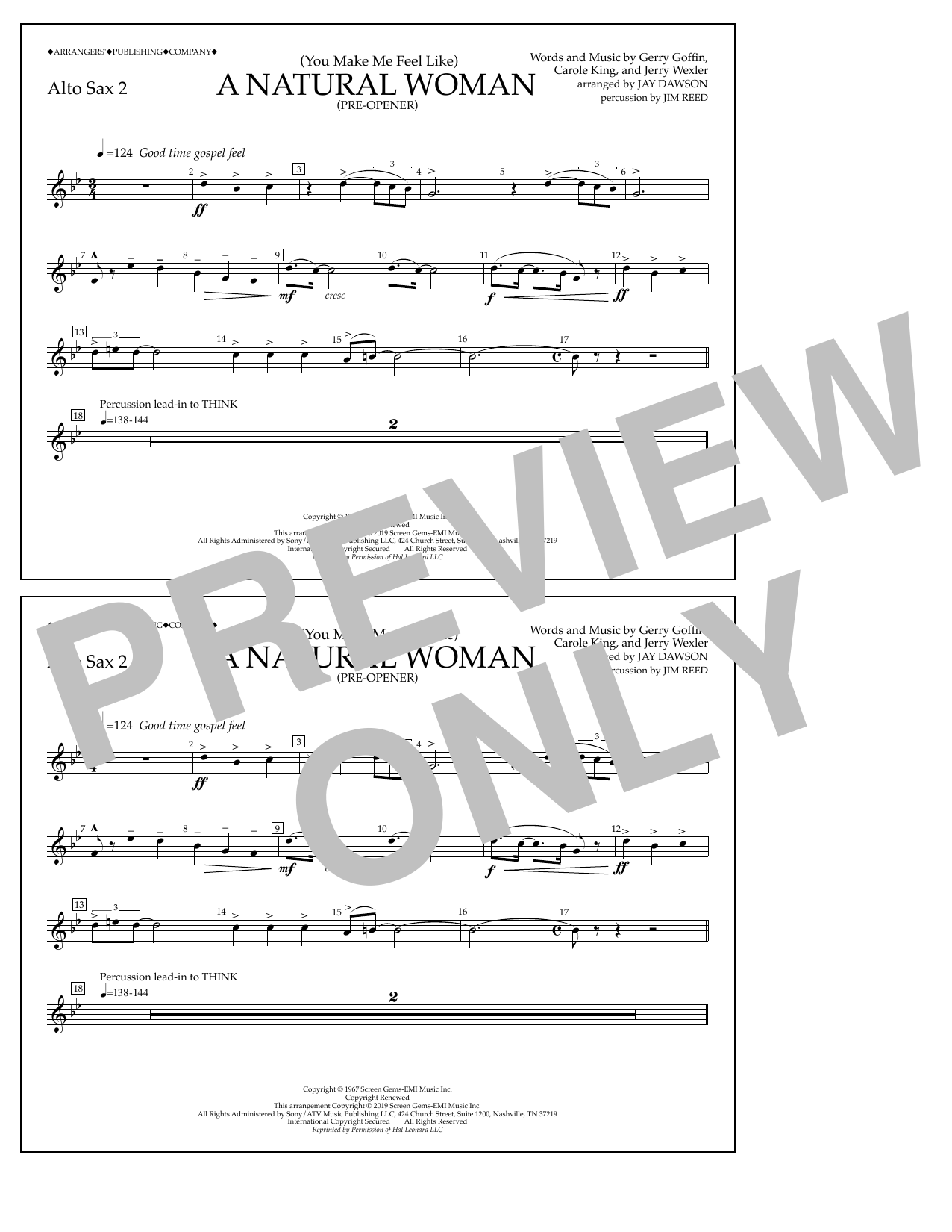 Aretha Franklin (You Make Me Feel Like) A Natural Woman (Pre-Opener) (arr. Jay Dawson) - Alto Sax 2 sheet music notes and chords arranged for Marching Band