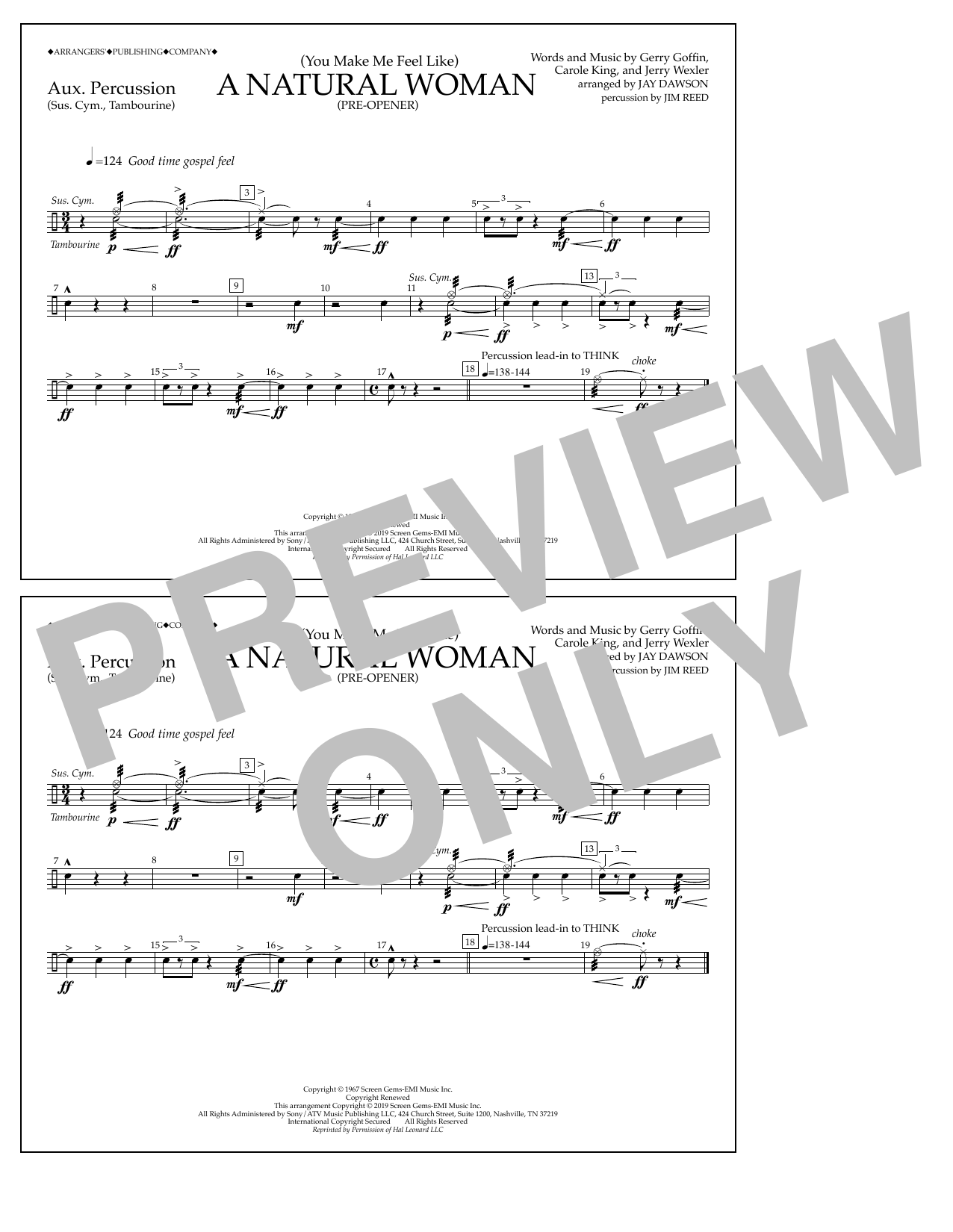 Aretha Franklin (You Make Me Feel Like) A Natural Woman (Pre-Opener) (arr. Jay Dawson) - Aux. Percussion sheet music notes and chords arranged for Marching Band