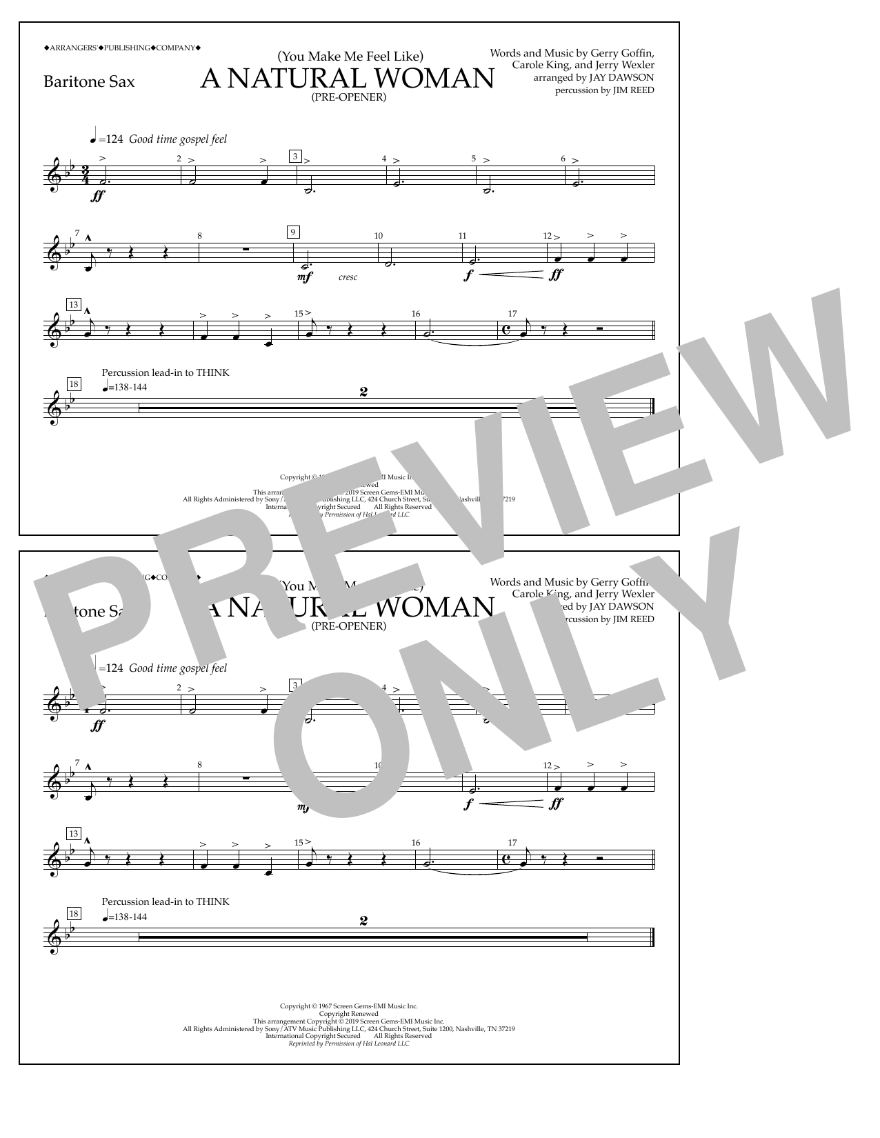 Aretha Franklin (You Make Me Feel Like) A Natural Woman (Pre-Opener) (arr. Jay Dawson) - Bari Sax sheet music notes and chords arranged for Marching Band