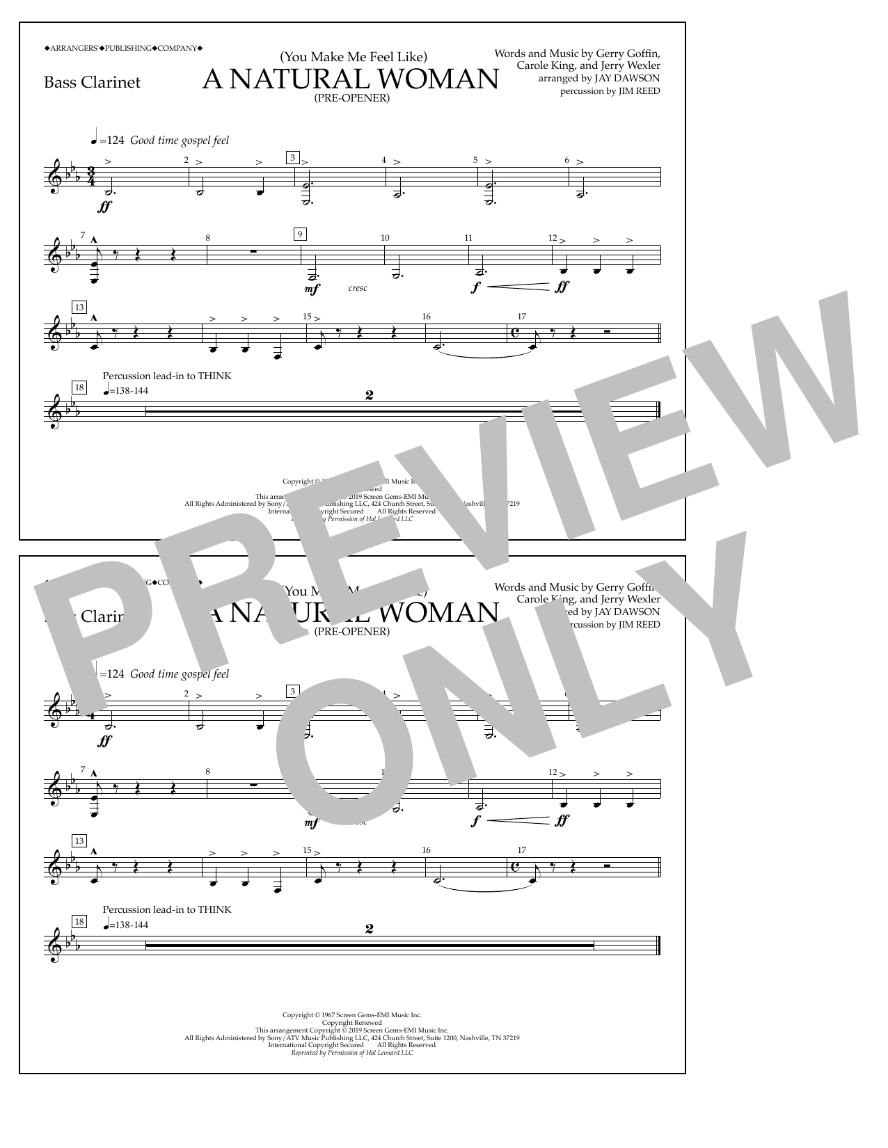 Aretha Franklin (You Make Me Feel Like) A Natural Woman (Pre-Opener) (arr. Jay Dawson) - Bass Clarinet sheet music notes and chords arranged for Marching Band