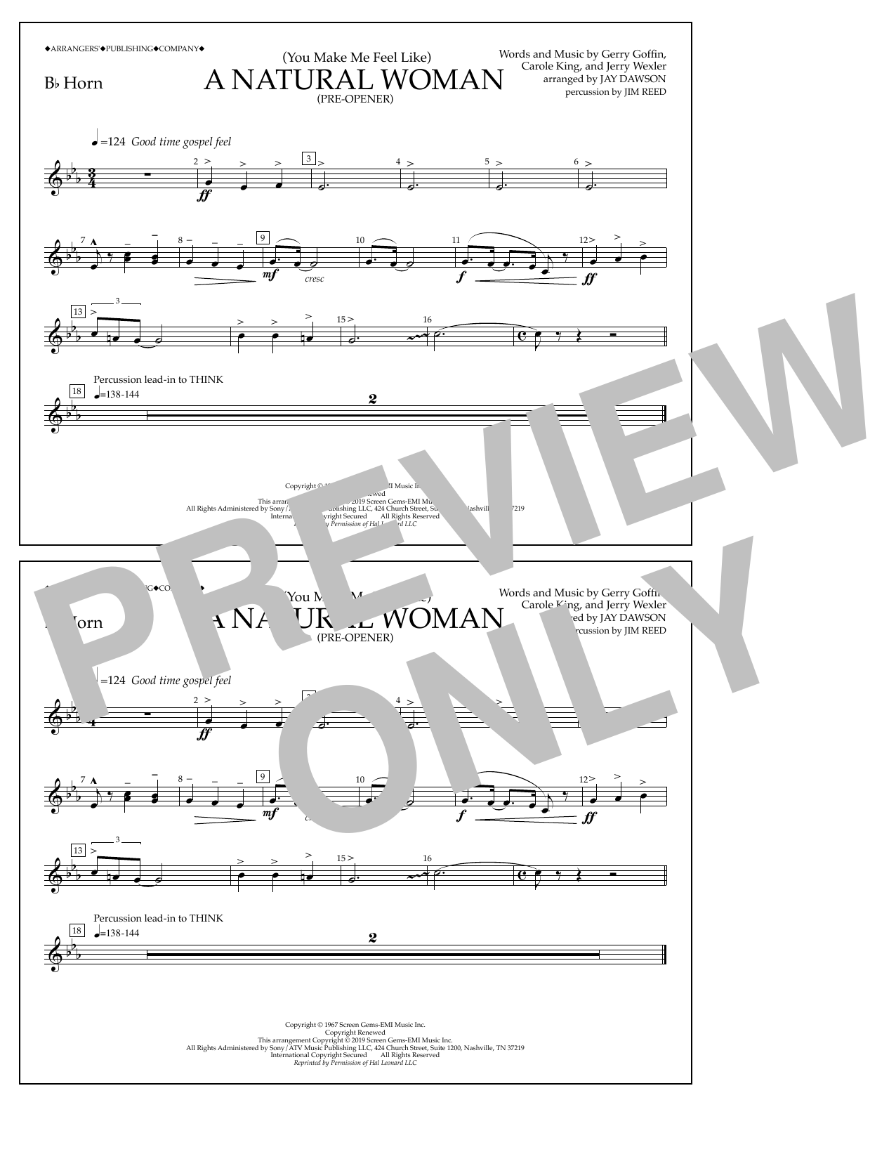 Aretha Franklin (You Make Me Feel Like) A Natural Woman (Pre-Opener) (arr. Jay Dawson) - Bb Horn sheet music notes and chords arranged for Marching Band