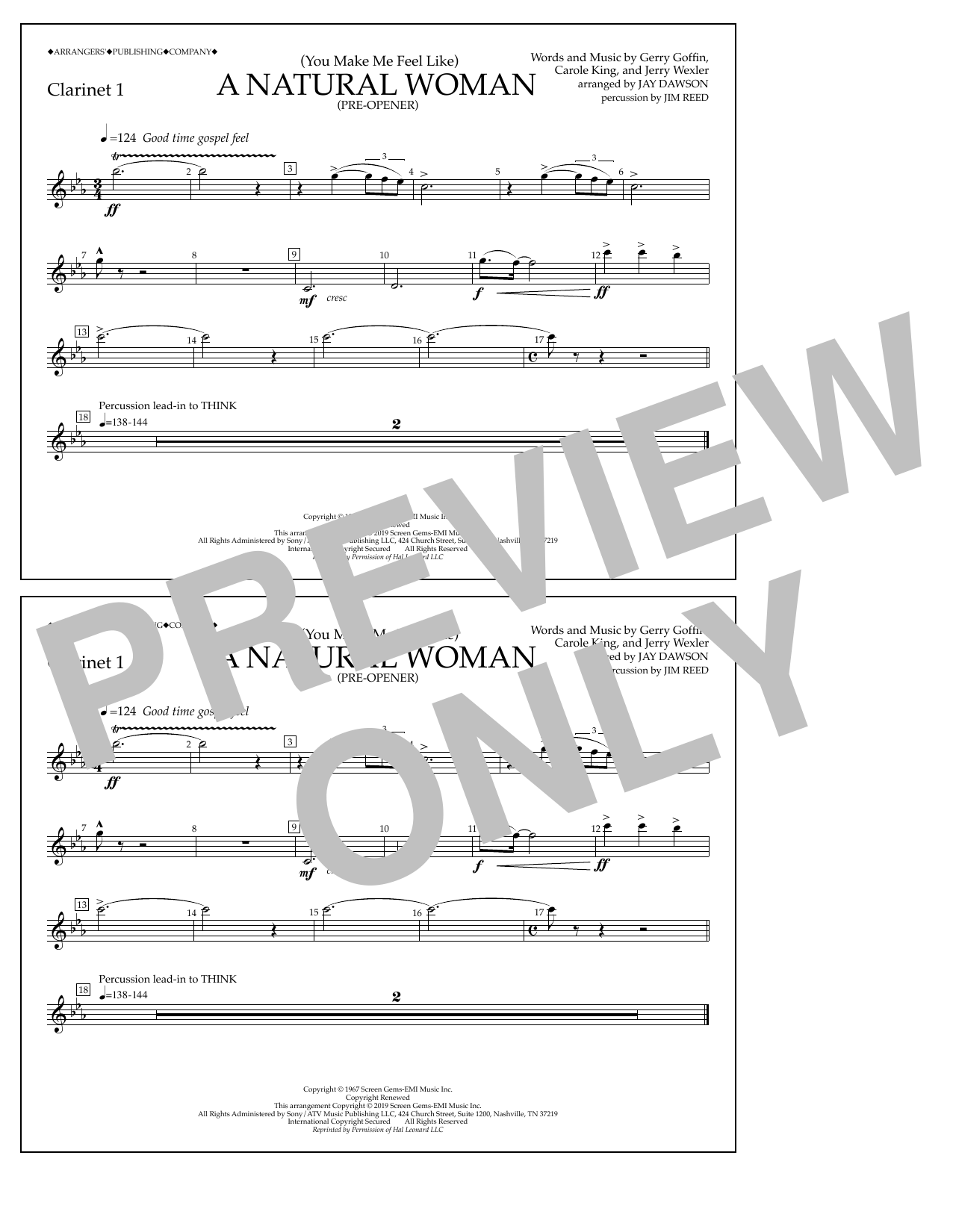 Aretha Franklin (You Make Me Feel Like) A Natural Woman (Pre-Opener) (arr. Jay Dawson) - Clarinet 1 sheet music notes and chords arranged for Marching Band