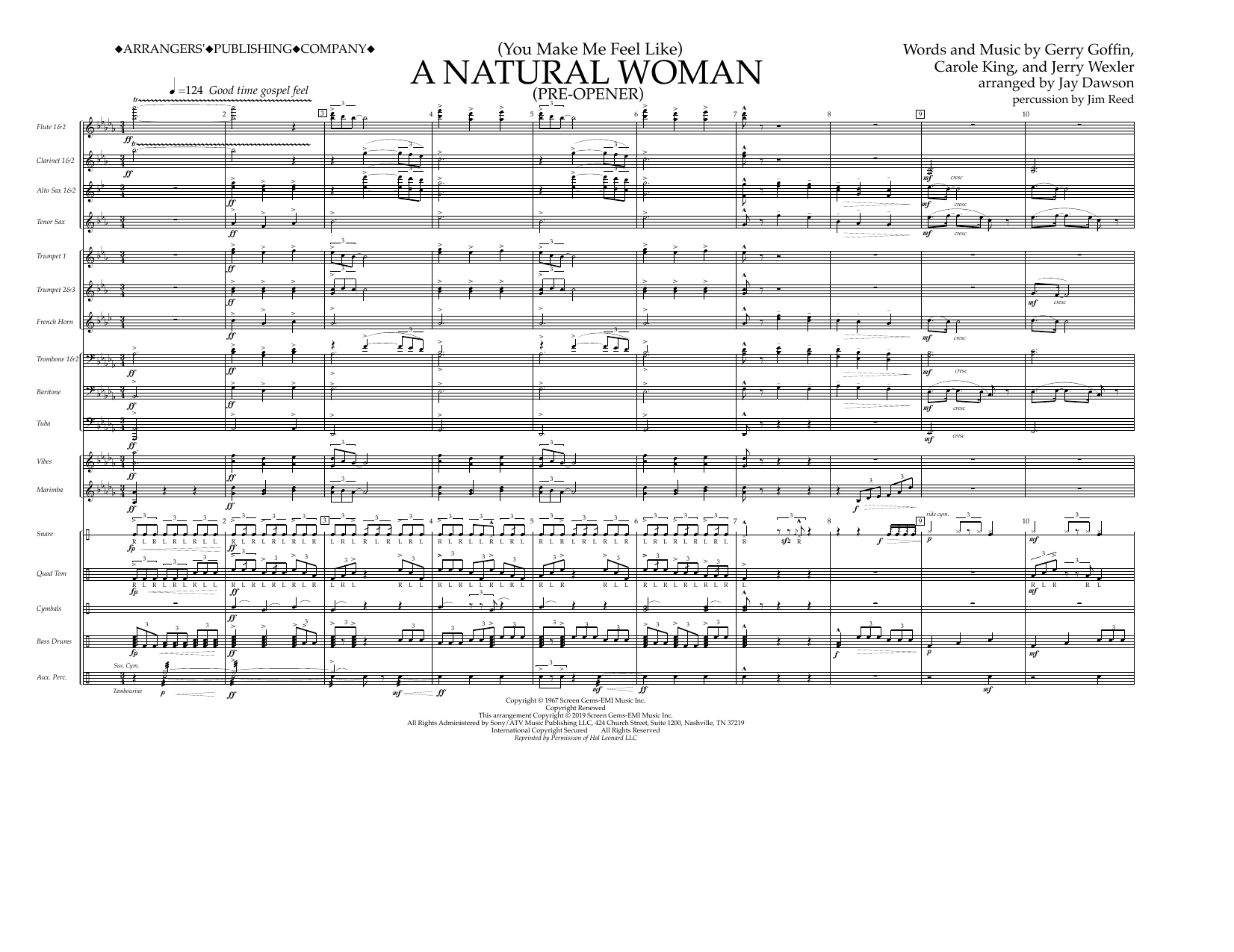 Aretha Franklin (You Make Me Feel Like) A Natural Woman (Pre-Opener) (arr. Jay Dawson) - Conductor sheet music notes and chords arranged for Marching Band