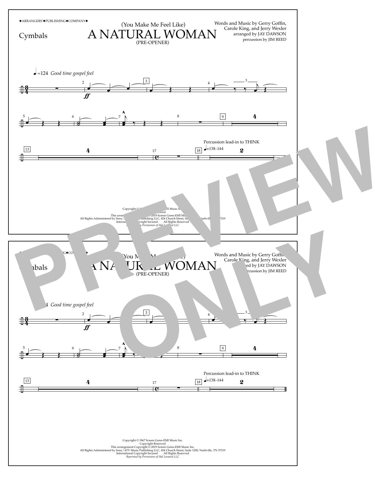 Aretha Franklin (You Make Me Feel Like) A Natural Woman (Pre-Opener) (arr. Jay Dawson) - Cymbals sheet music notes and chords arranged for Marching Band