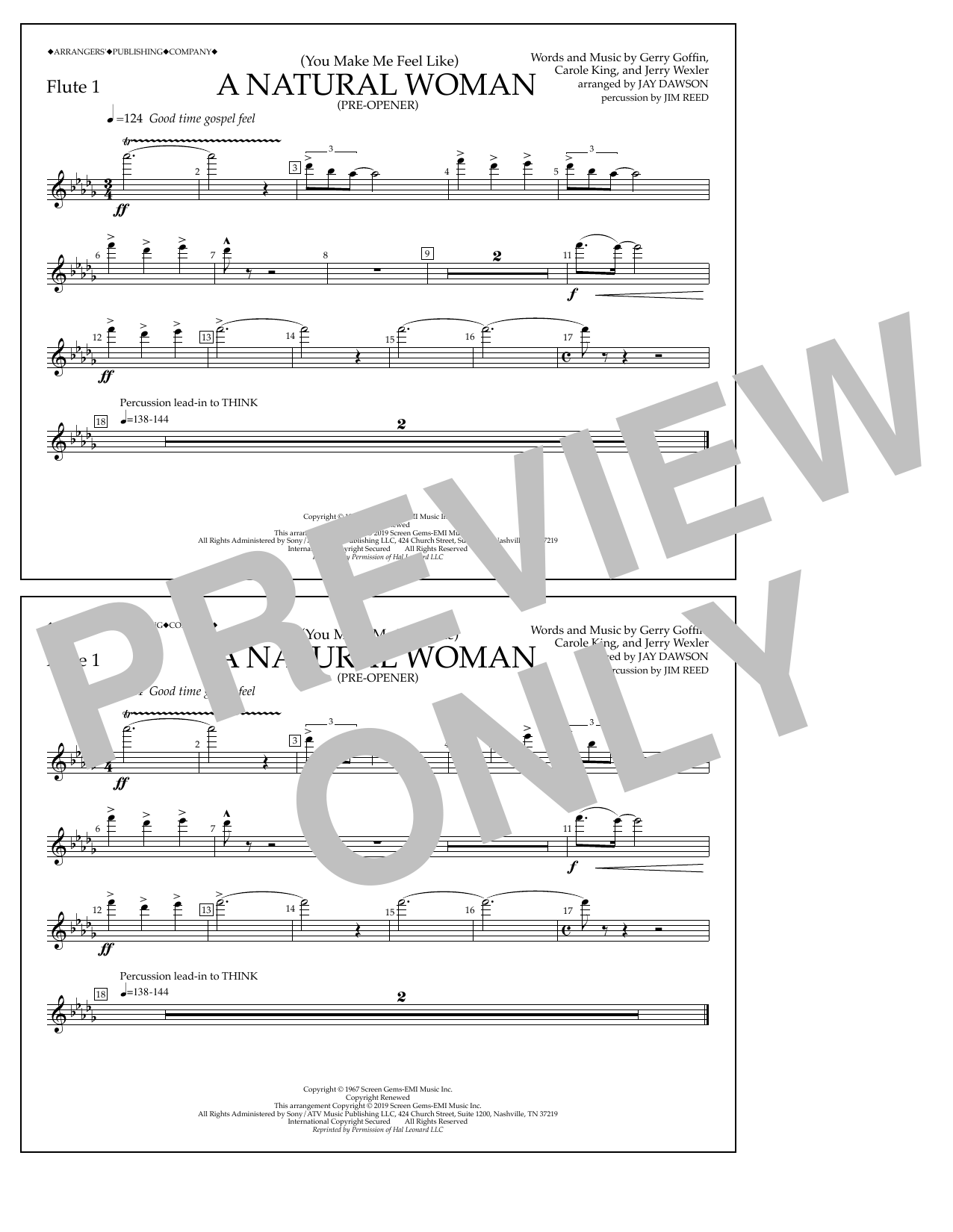 Aretha Franklin (You Make Me Feel Like) A Natural Woman (Pre-Opener) (arr. Jay Dawson) - Flute 1 sheet music notes and chords arranged for Marching Band