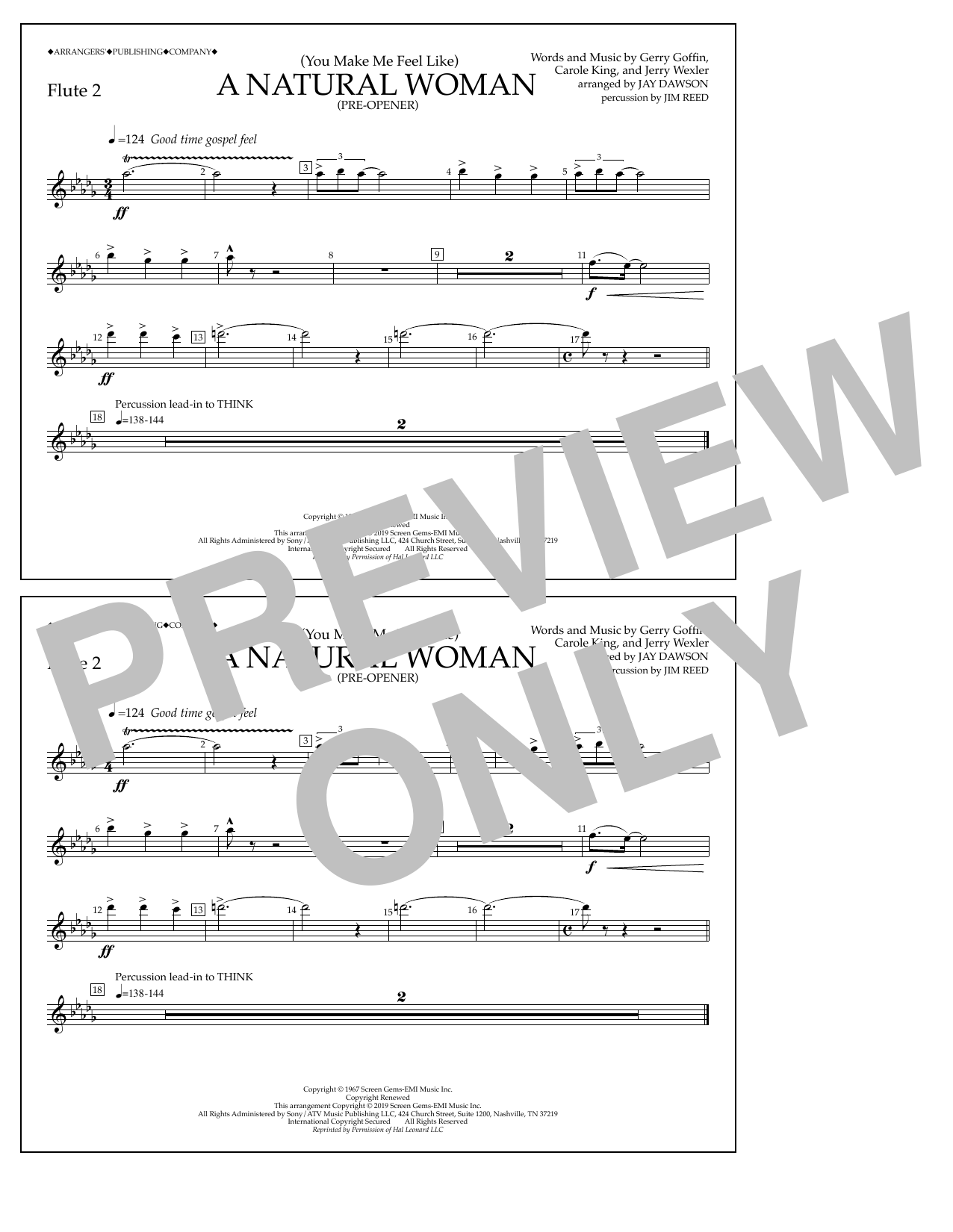 Aretha Franklin (You Make Me Feel Like) A Natural Woman (Pre-Opener) (arr. Jay Dawson) - Flute 2 sheet music notes and chords arranged for Marching Band
