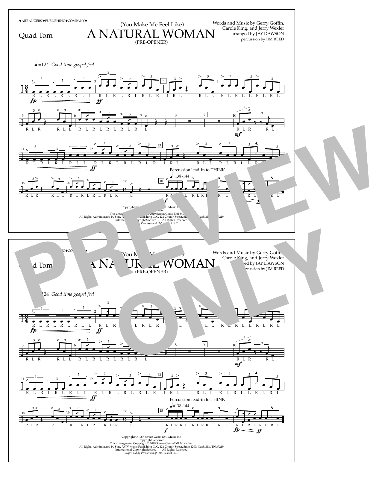 Aretha Franklin (You Make Me Feel Like) A Natural Woman (Pre-Opener) (arr. Jay Dawson) - Quad Toms sheet music notes and chords arranged for Marching Band