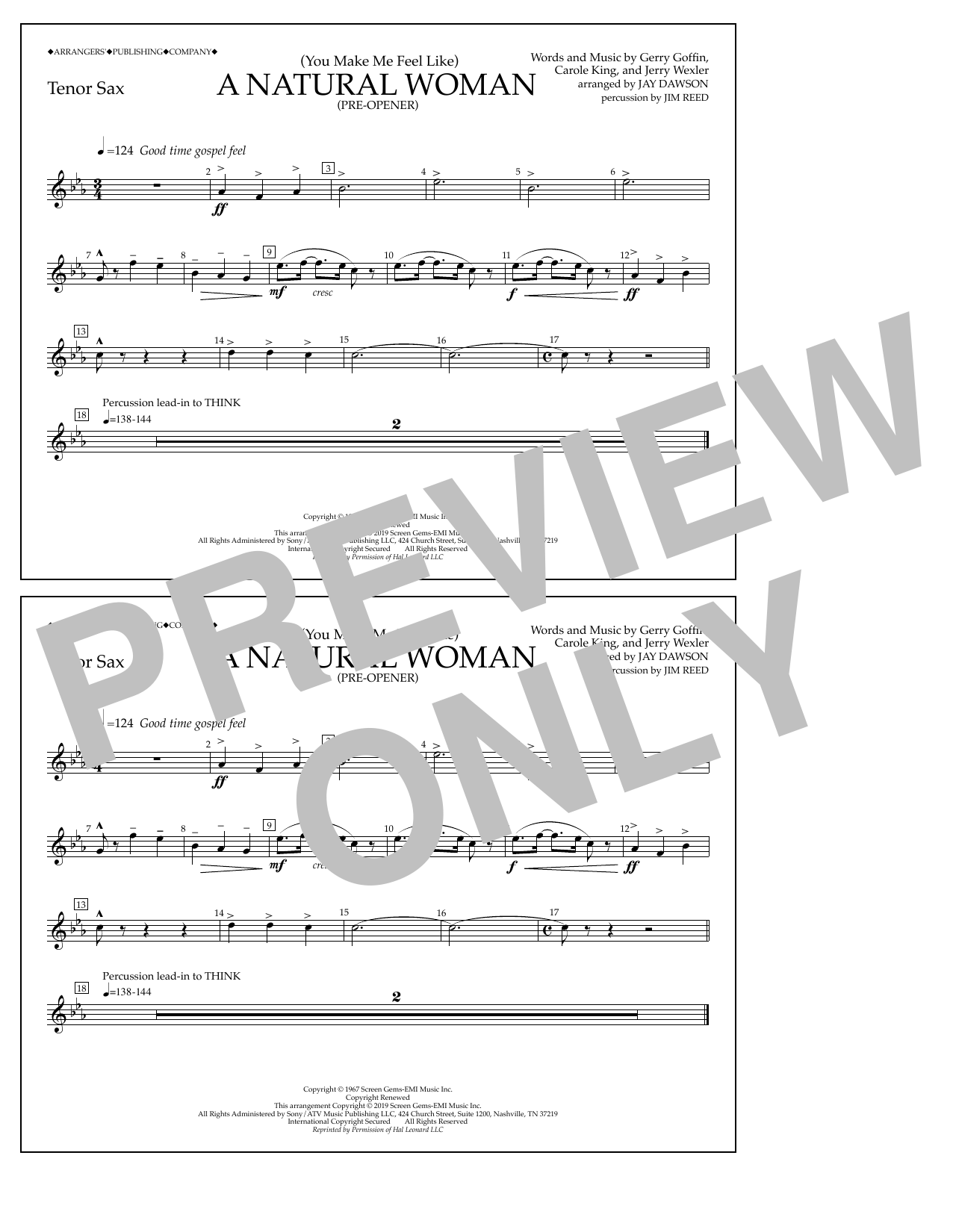 Aretha Franklin (You Make Me Feel Like) A Natural Woman (Pre-Opener) (arr. Jay Dawson) - Tenor Sax sheet music notes and chords arranged for Marching Band