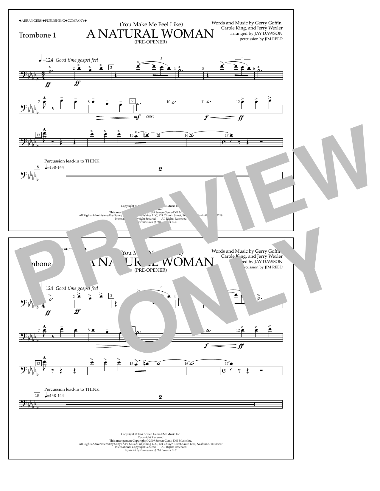 Aretha Franklin (You Make Me Feel Like) A Natural Woman (Pre-Opener) (arr. Jay Dawson) - Trombone 1 sheet music notes and chords arranged for Marching Band
