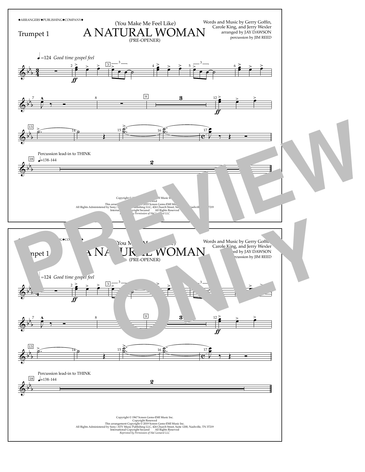 Aretha Franklin (You Make Me Feel Like) A Natural Woman (Pre-Opener) (arr. Jay Dawson) - Trumpet 1 sheet music notes and chords arranged for Marching Band