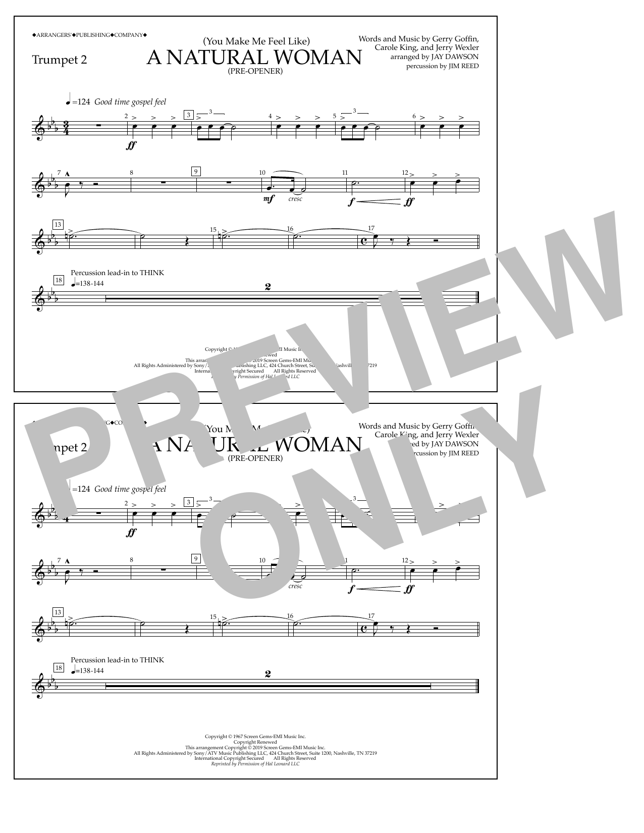 Aretha Franklin (You Make Me Feel Like) A Natural Woman (Pre-Opener) (arr. Jay Dawson) - Trumpet 2 sheet music notes and chords arranged for Marching Band