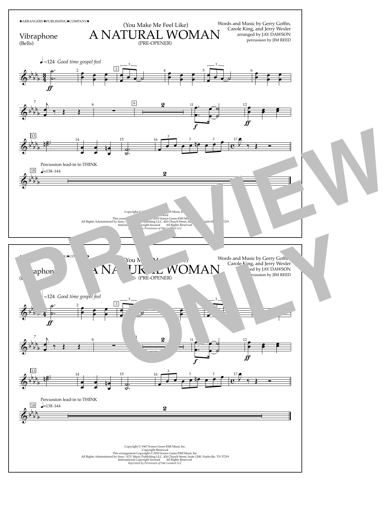 Aretha Franklin (You Make Me Feel Like) A Natural Woman (Pre-Opener) (arr. Jay Dawson) - Vibraphone sheet music notes and chords arranged for Marching Band